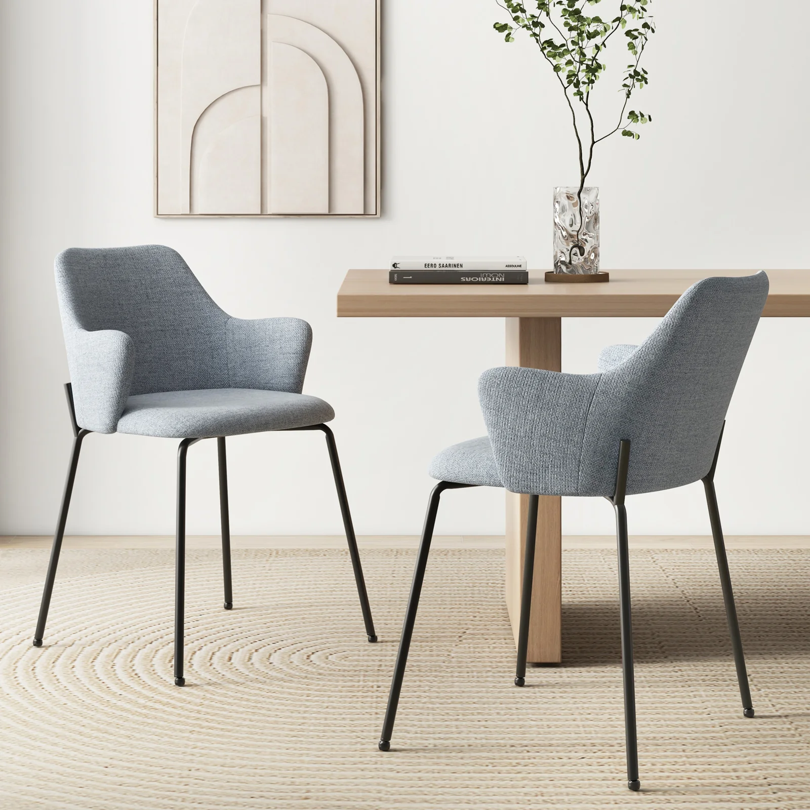 Dining Chairs Set of 2, Curved Backrest, Wide Seat, Gray - Image 3