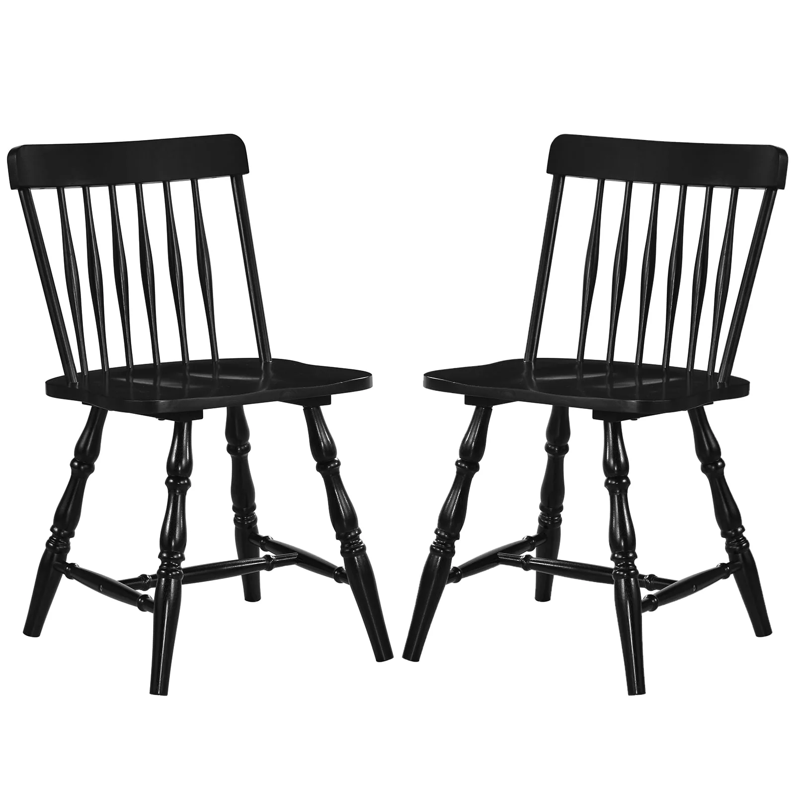 Dining Chairs Set of 2, Curved Spindle Back, Black