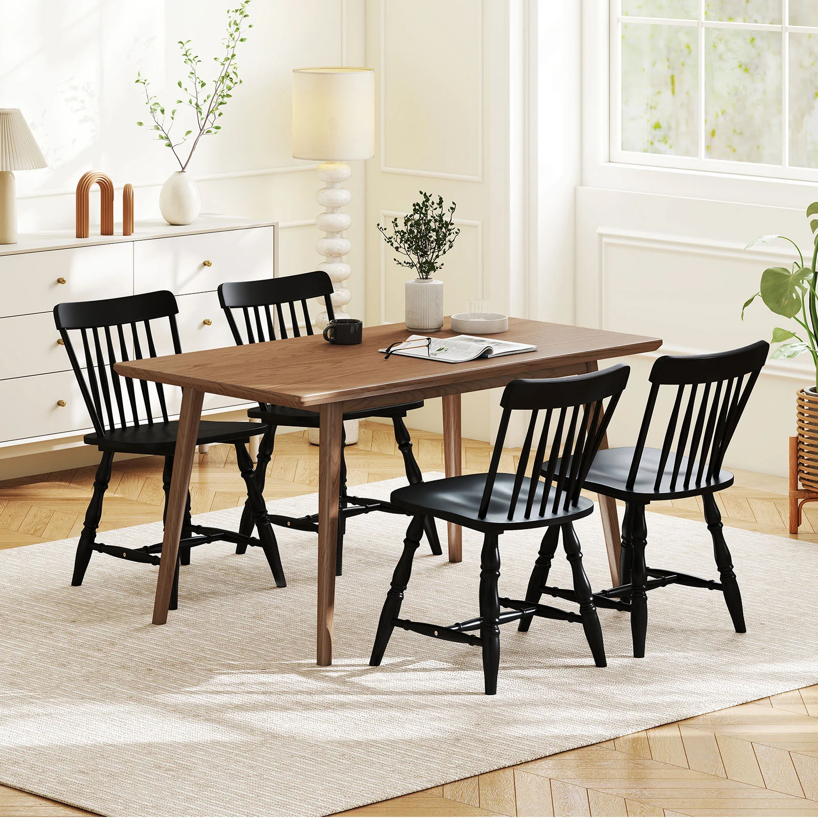 Dining Chairs Set of 2, Curved Spindle Back, Black - Image 5