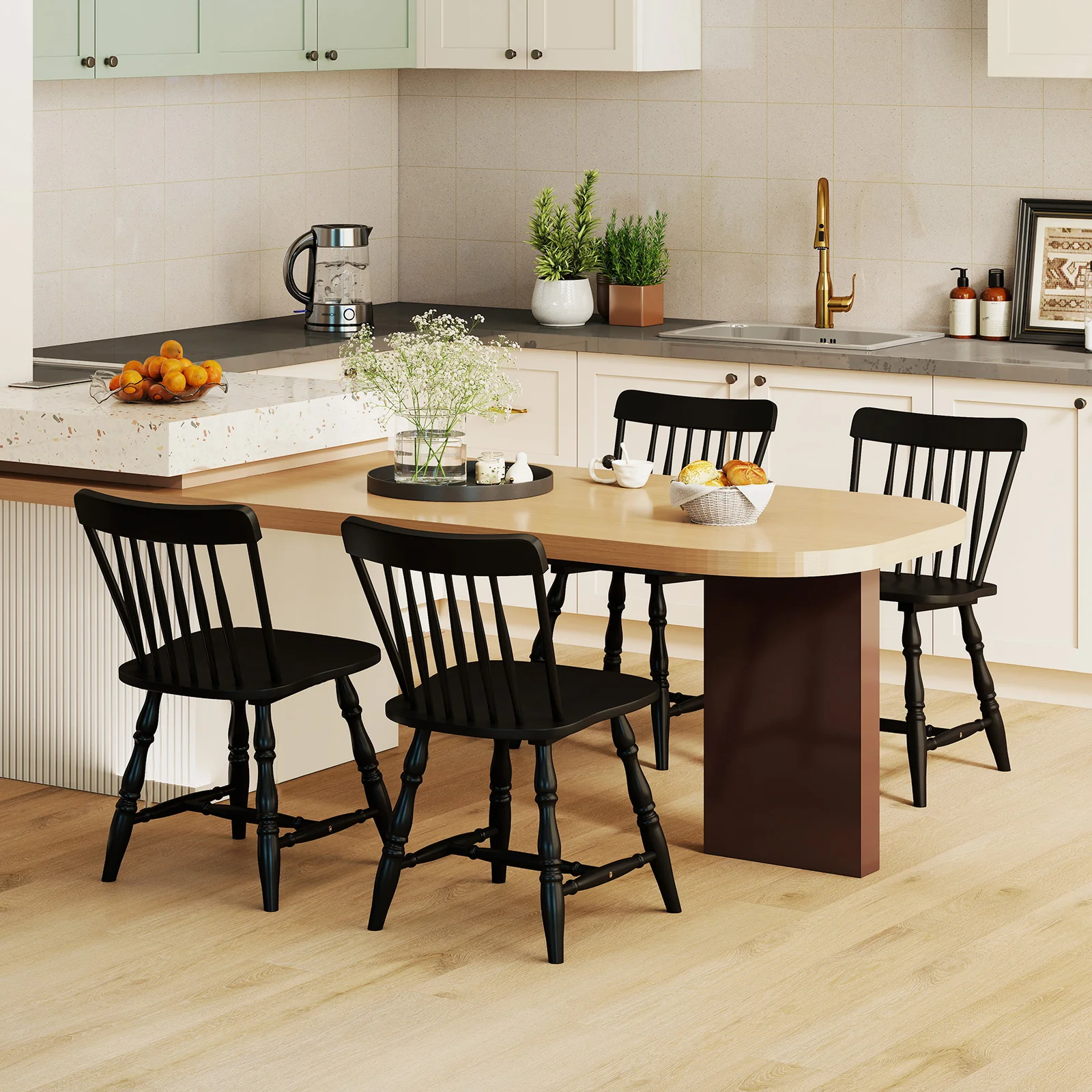Dining Chairs Set of 2, Curved Spindle Back, Black - Image 6
