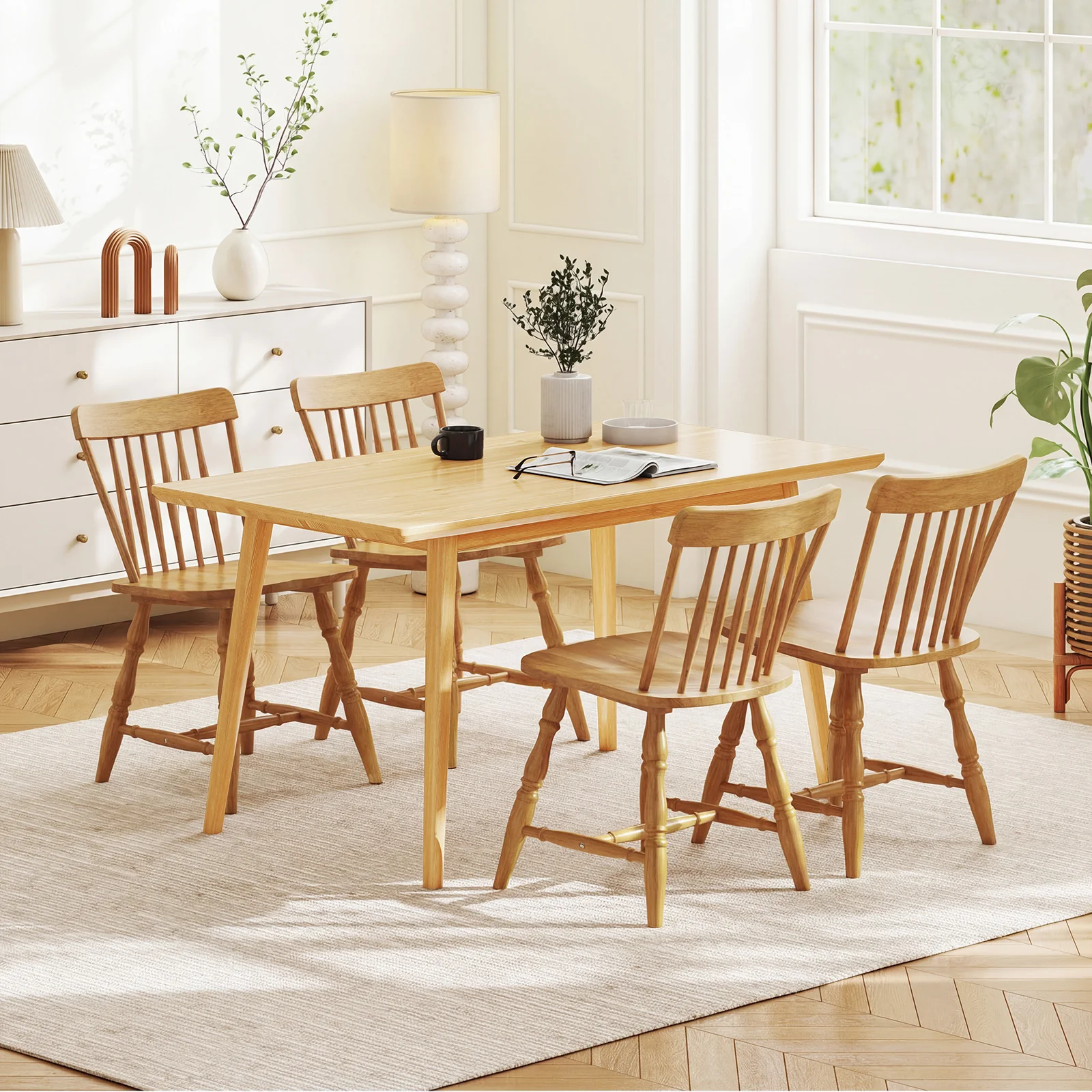 Dining Chairs Set Of 2, Curved Spindle Back, Natural - Image 5