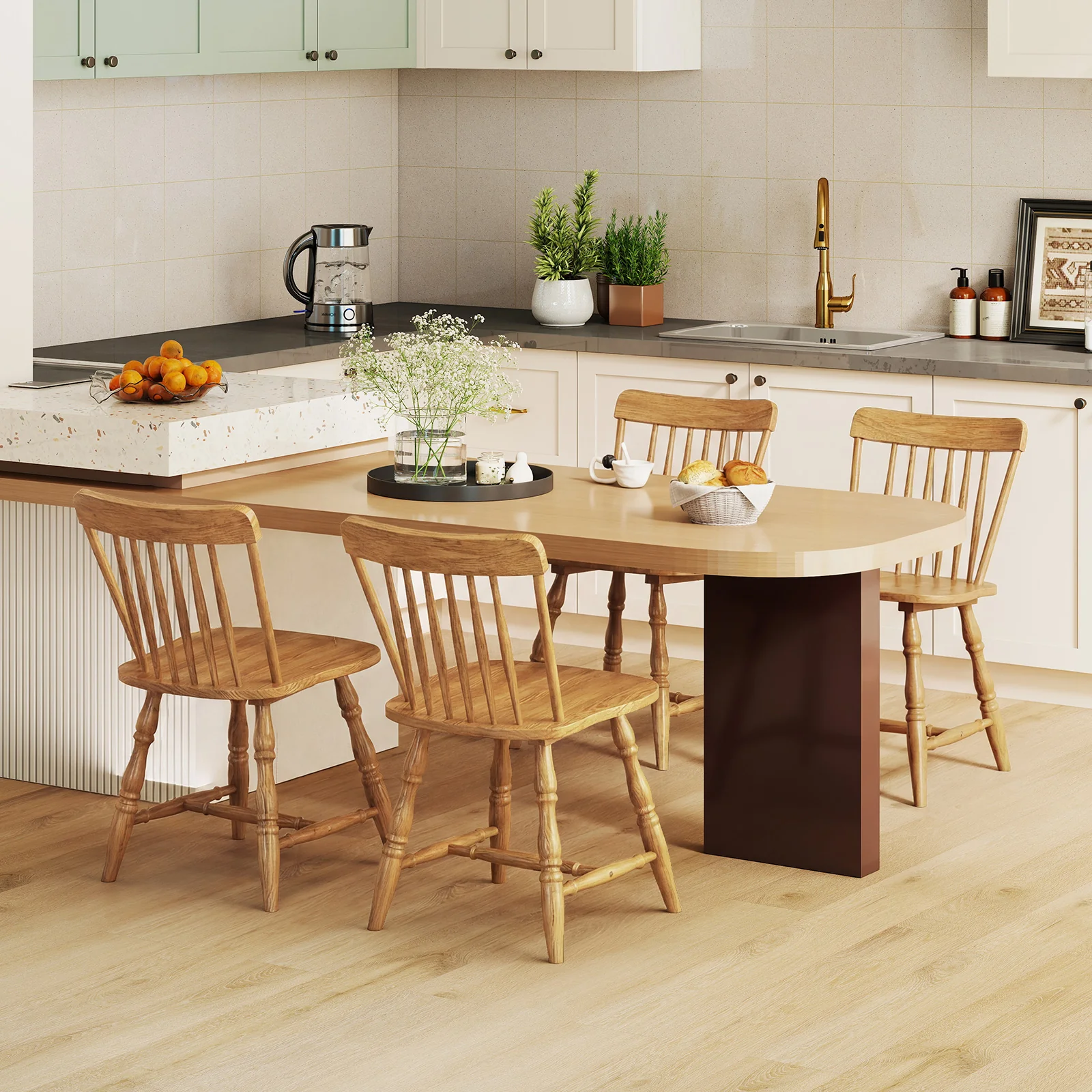 Dining Chairs Set Of 2, Curved Spindle Back, Natural - Image 6