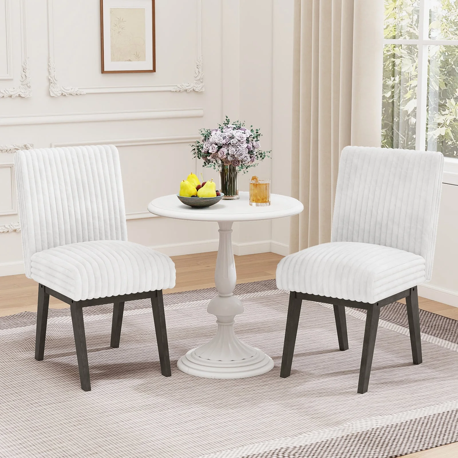 Dining Chairs Set of 2 Fabric Upholstered Kitchen Chairs with Padded Seatand Rubber Wood Legs-Grey, Black & Gray - Image 2