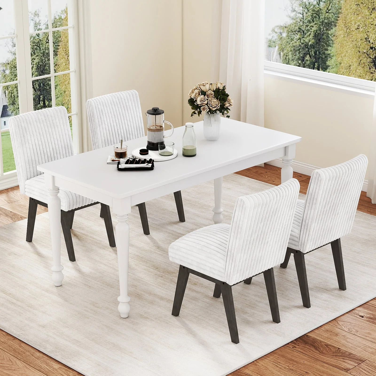 Dining Chairs Set of 2 Fabric Upholstered Kitchen Chairs with Padded Seatand Rubber Wood Legs-Grey, Black & Gray - Image 3