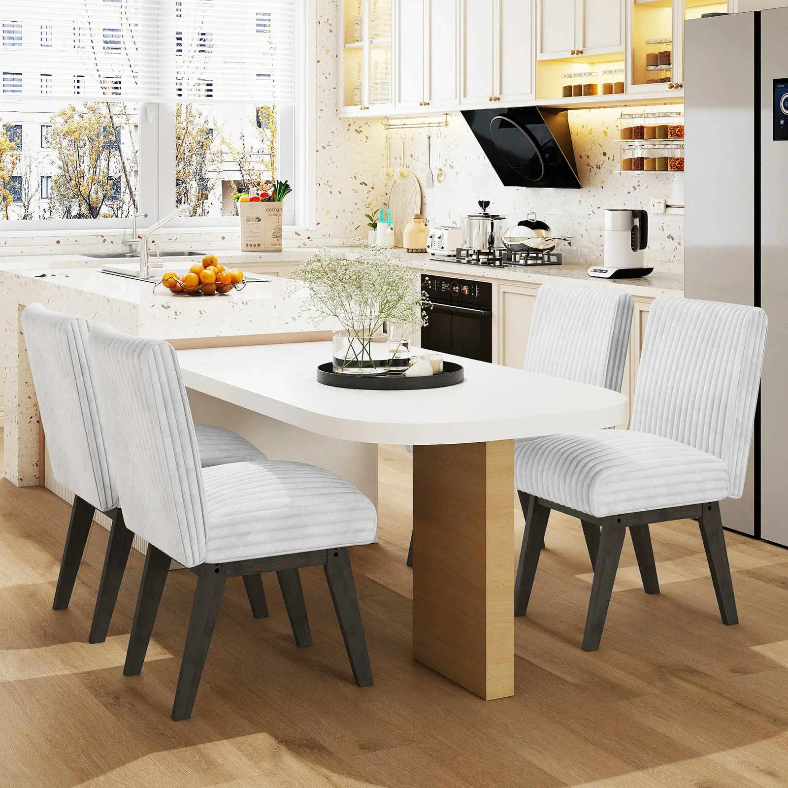 Dining Chairs Set of 2 Fabric Upholstered Kitchen Chairs with Padded Seatand Rubber Wood Legs-Grey, Black & Gray - Image 6