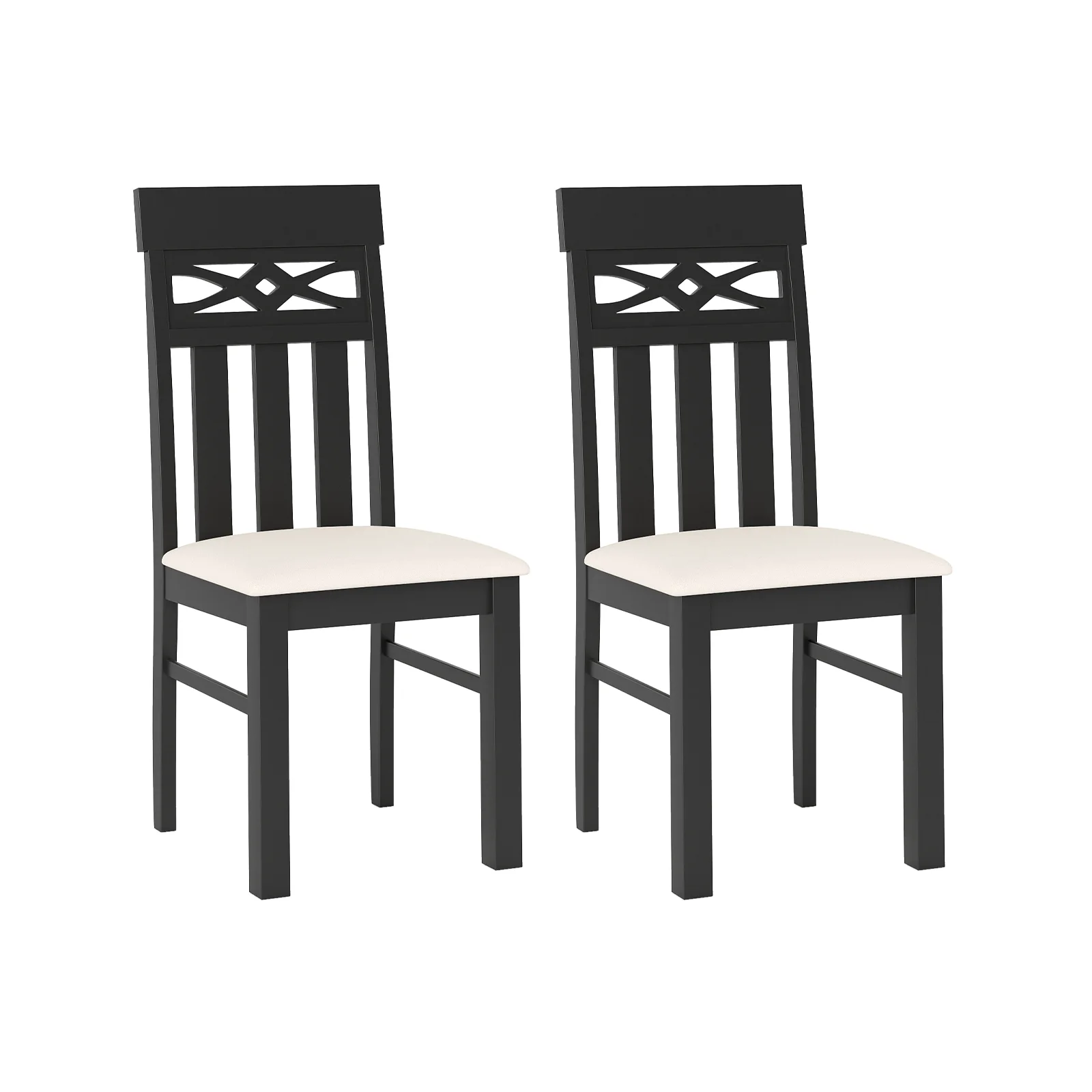 Dining Chairs Set of 2 High Back Dining Room Chairs with Padded Seat and Rubber Wood Frame, Black
