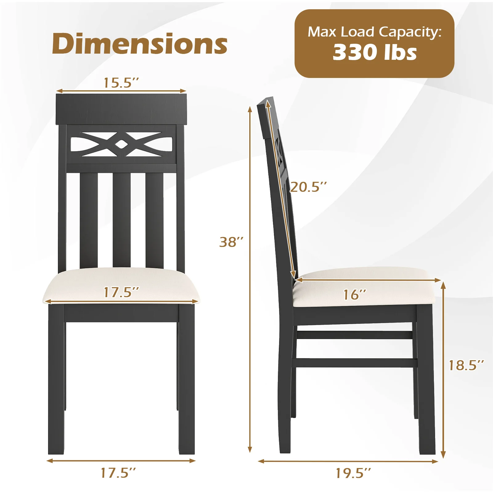 Dining Chairs Set of 2 High Back Dining Room Chairs with Padded Seat and Rubber Wood Frame, Black - Image 5