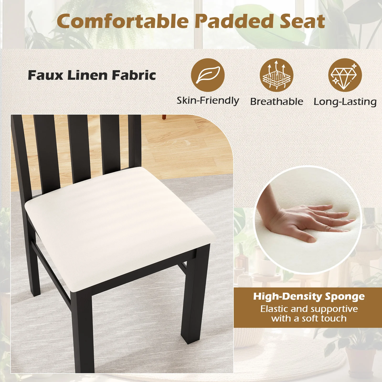 Dining Chairs Set of 2 High Back Dining Room Chairs with Padded Seat and Rubber Wood Frame, Black - Image 8