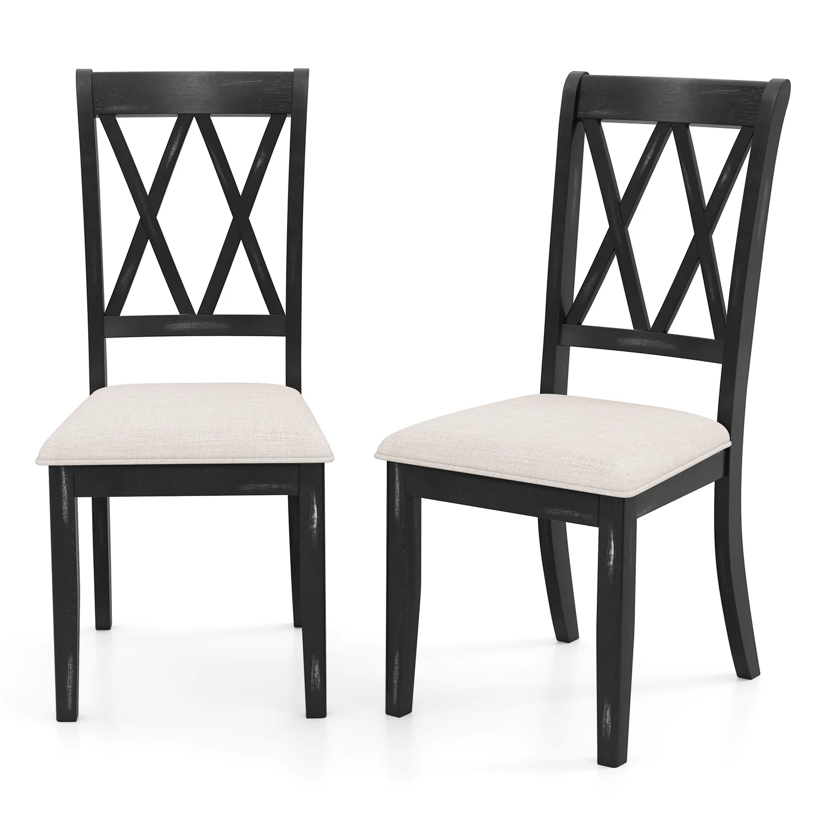 Dining Chairs Set Of 2, Kitchen Side Chairs, Curved Cross Back, Beige