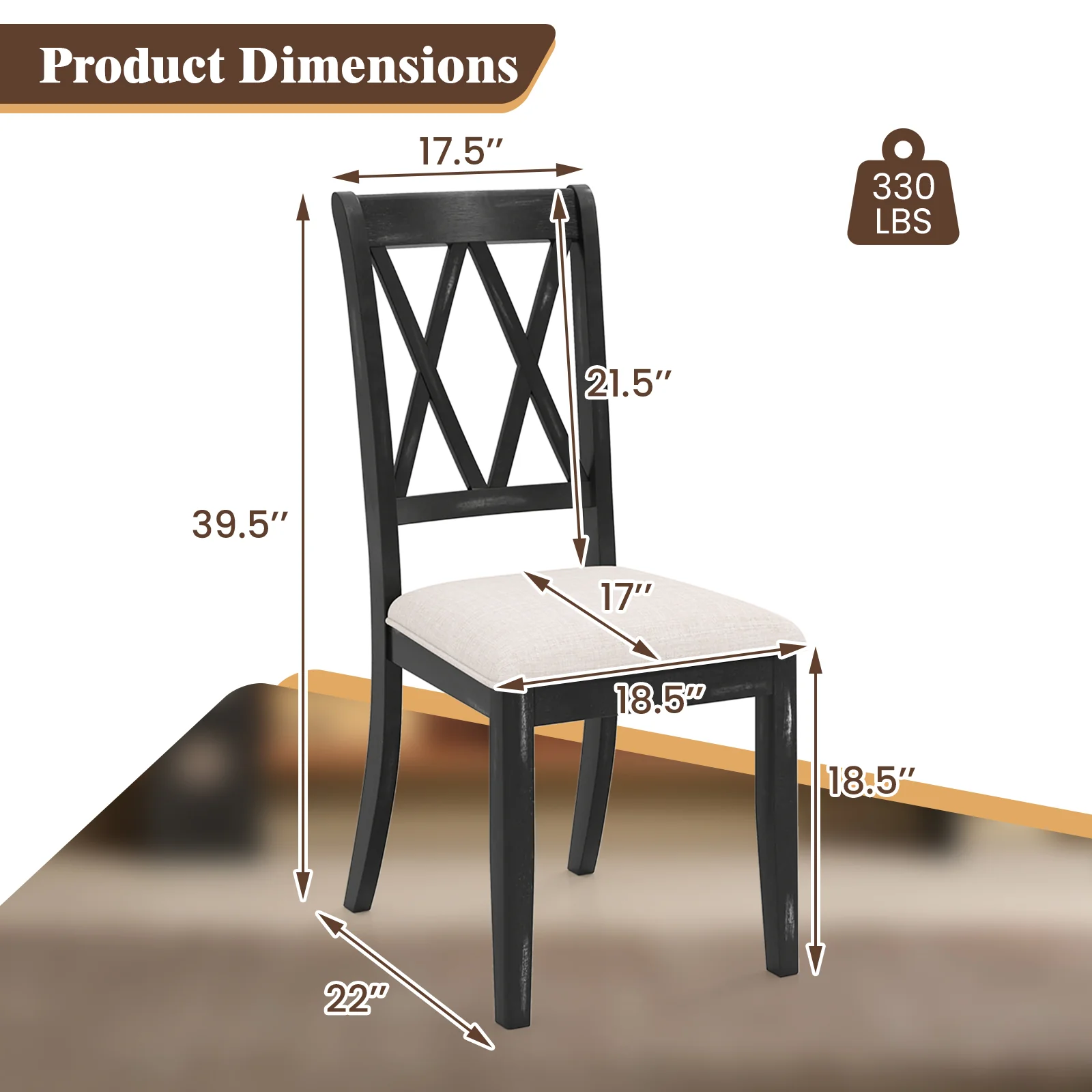 Dining Chairs Set Of 2, Kitchen Side Chairs, Curved Cross Back, Beige - Image 5