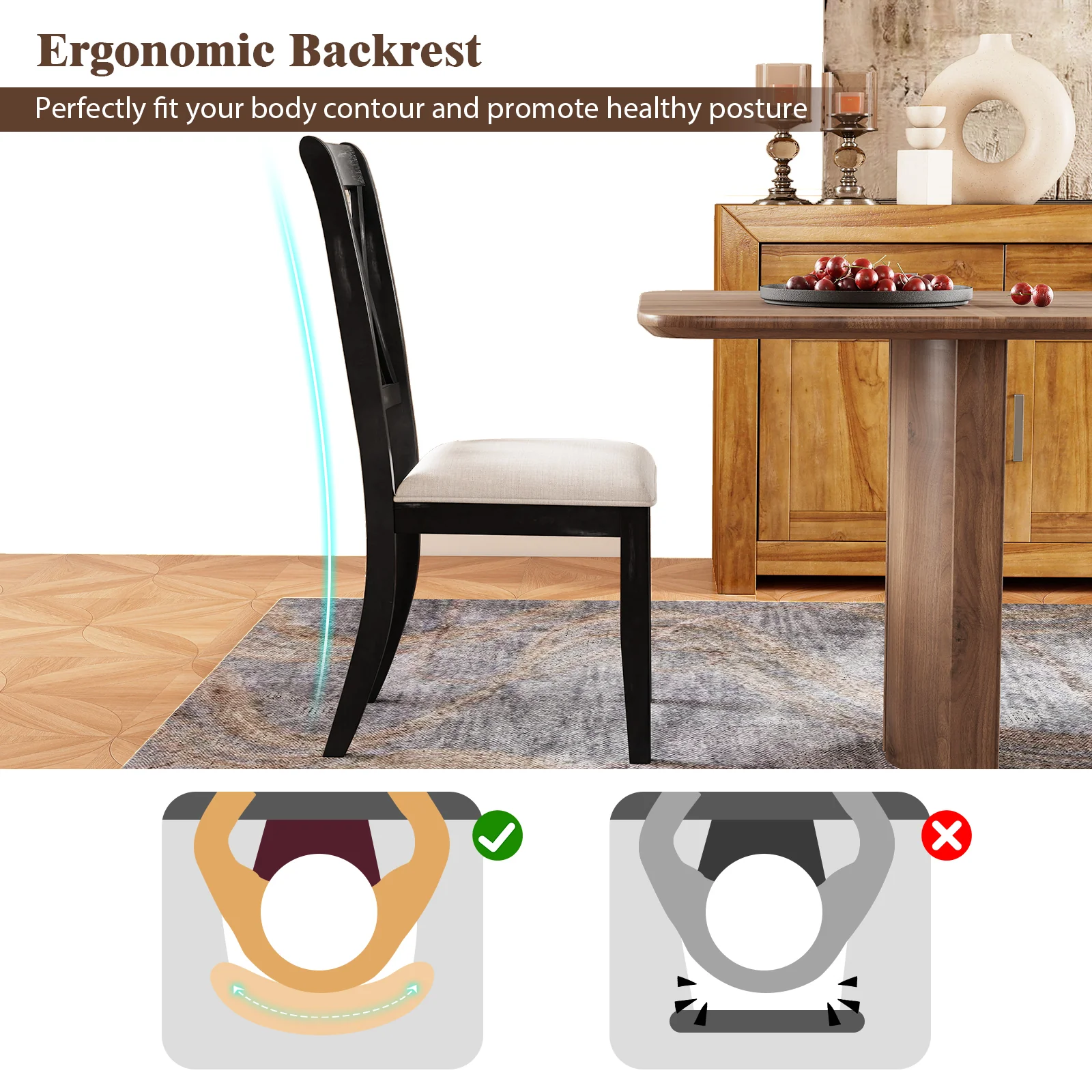 Dining Chairs Set Of 2, Kitchen Side Chairs, Curved Cross Back, Beige - Image 6
