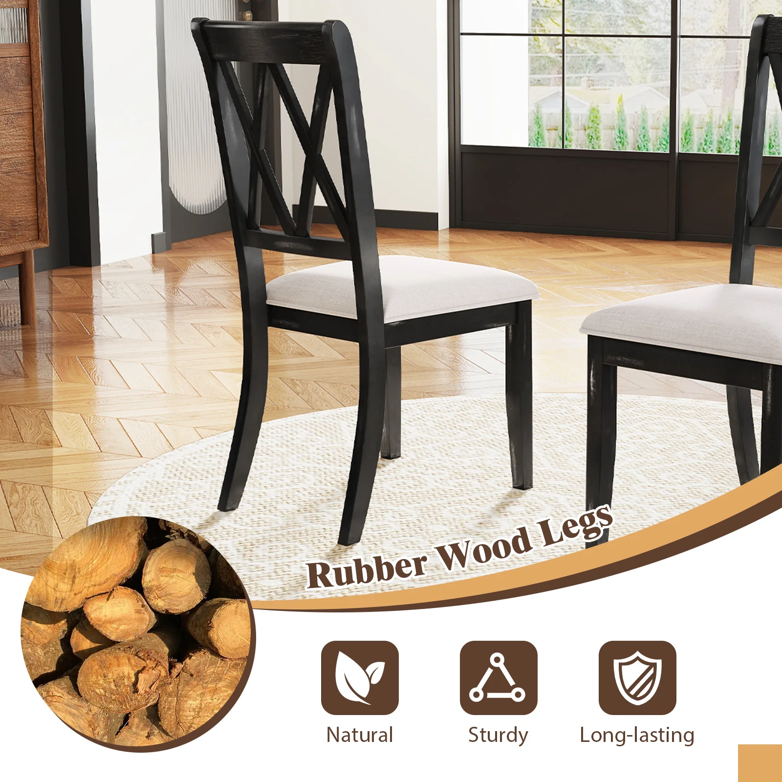 Dining Chairs Set Of 2, Kitchen Side Chairs, Curved Cross Back, Beige - Image 7