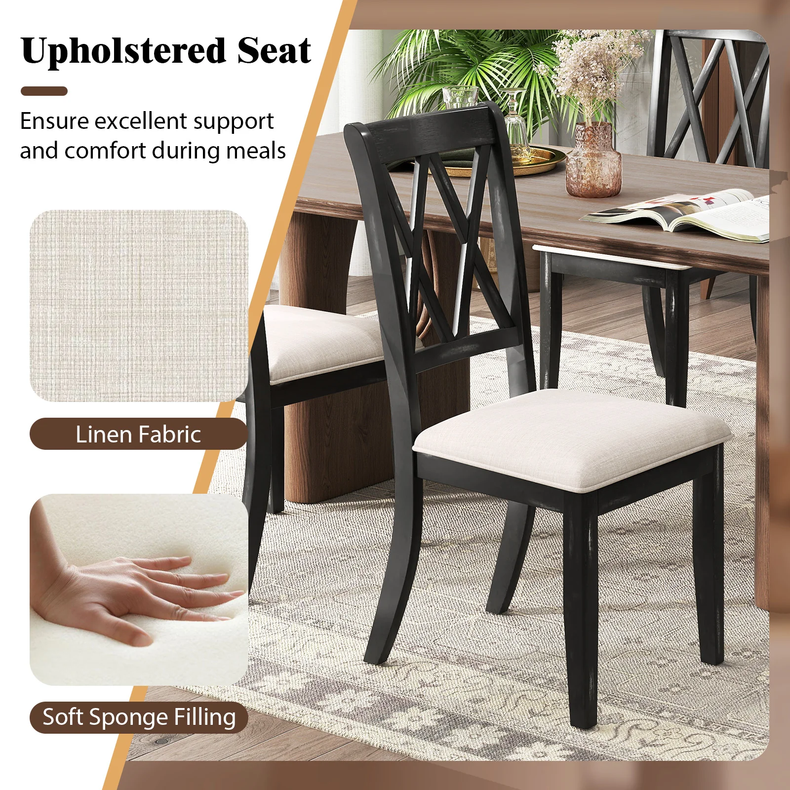 Dining Chairs Set Of 2, Kitchen Side Chairs, Curved Cross Back, Beige - Image 8