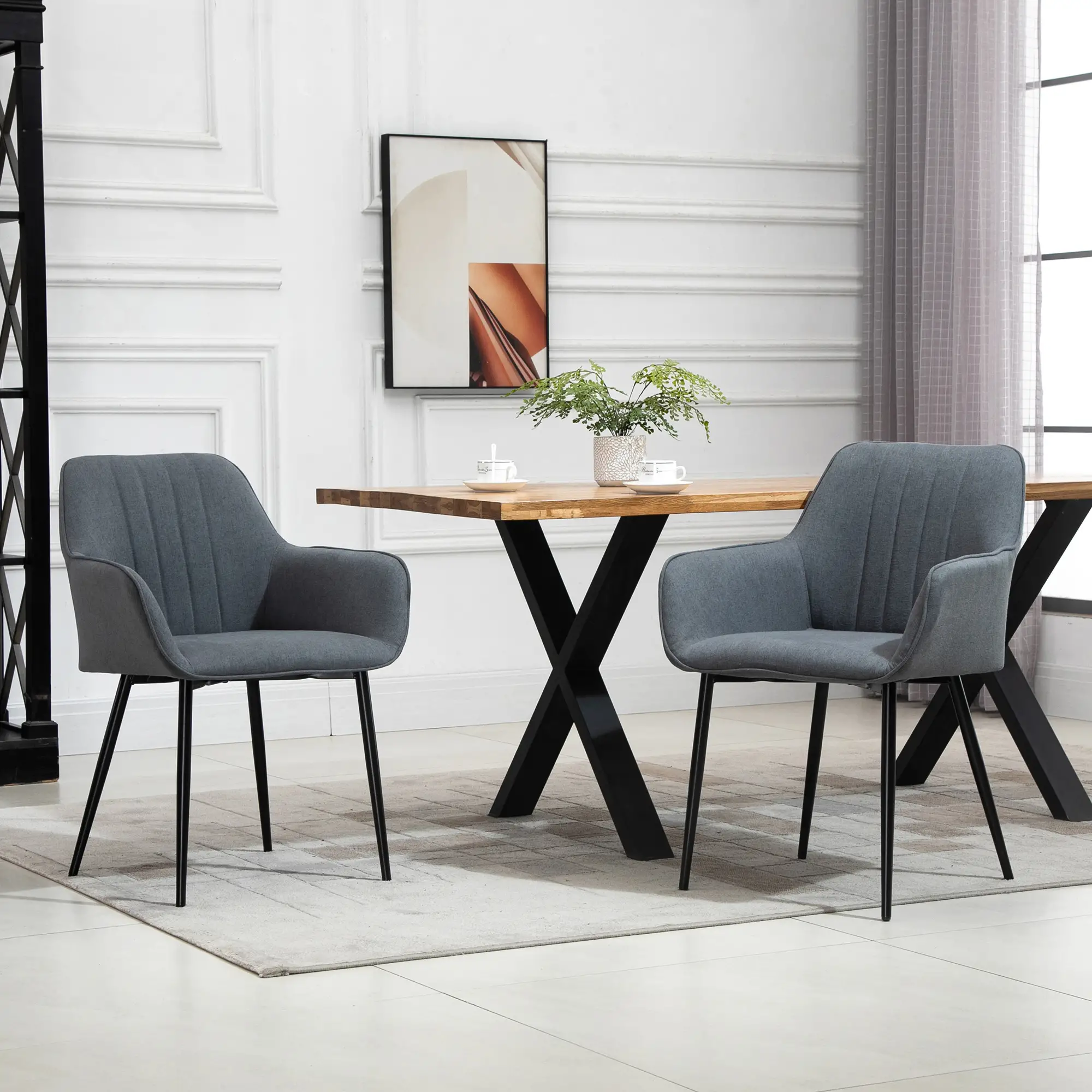 Dining Chairs Set of 2, Linen Upholstery, Metal Legs, Dark Grey - Image 7