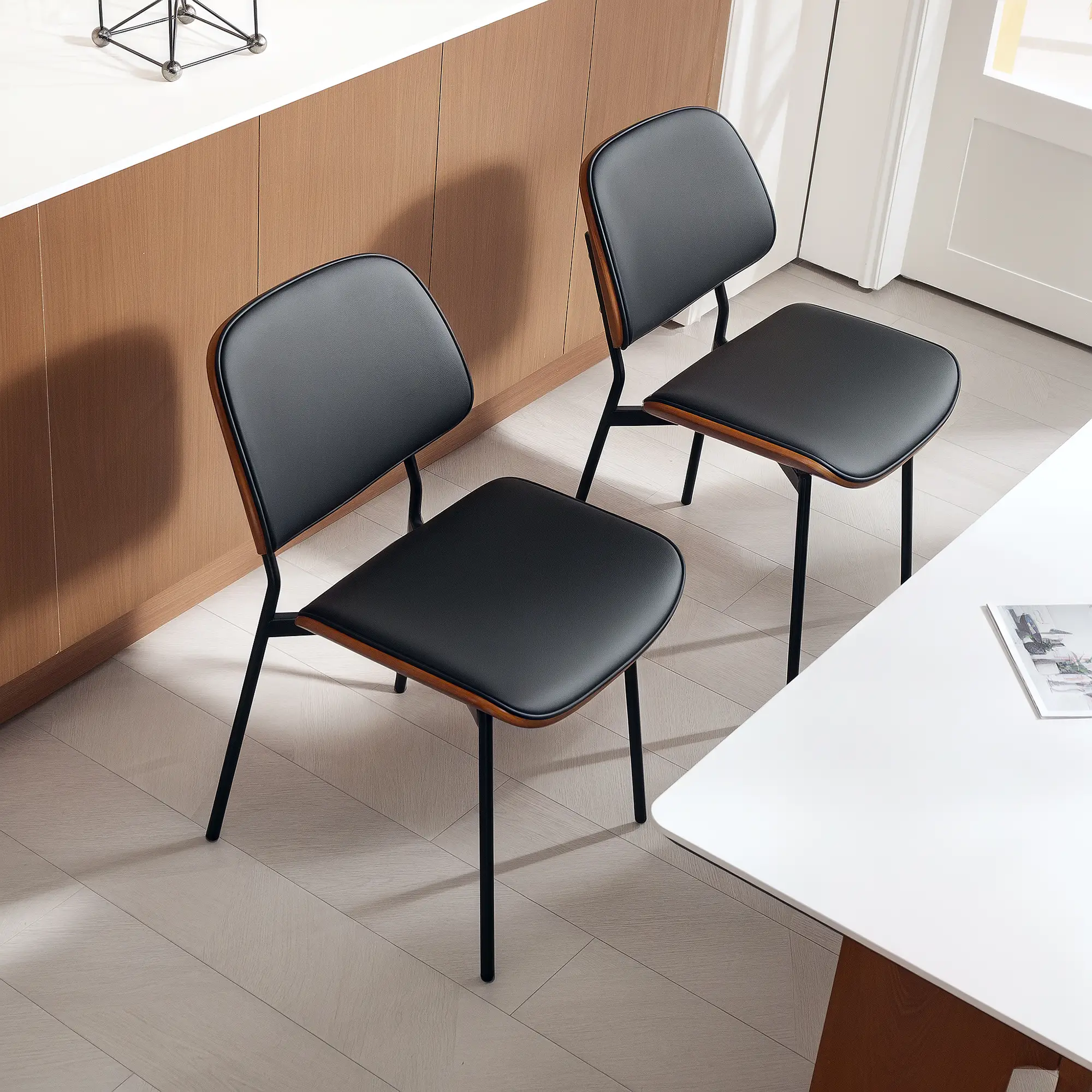 Dining Chairs Set of 2, Mid Century Modern, Bentwood Back, Metal Legs - Image 7