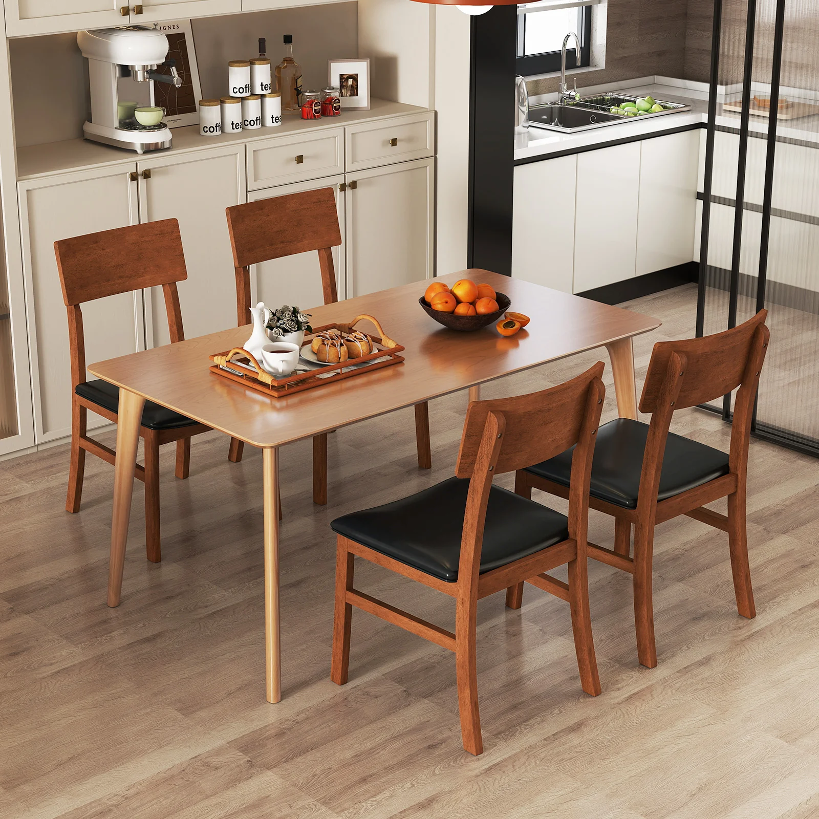 Dining Chairs Set Of 2, Rubber Wood Legs, Faux Leather Seat, Black - Image 3