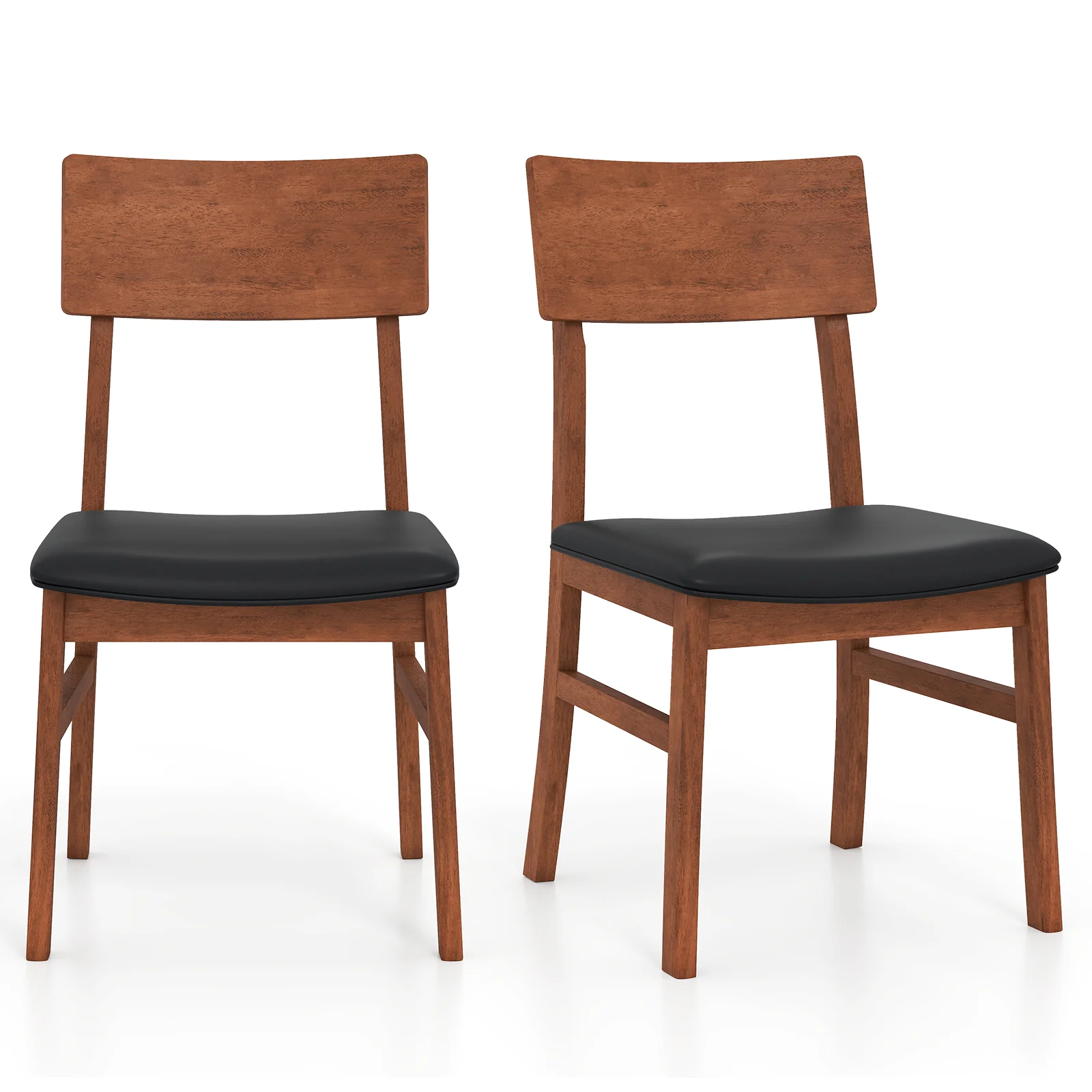Dining Chairs Set Of 2, Rubber Wood Legs, Faux Leather Seat, Black - Image 4