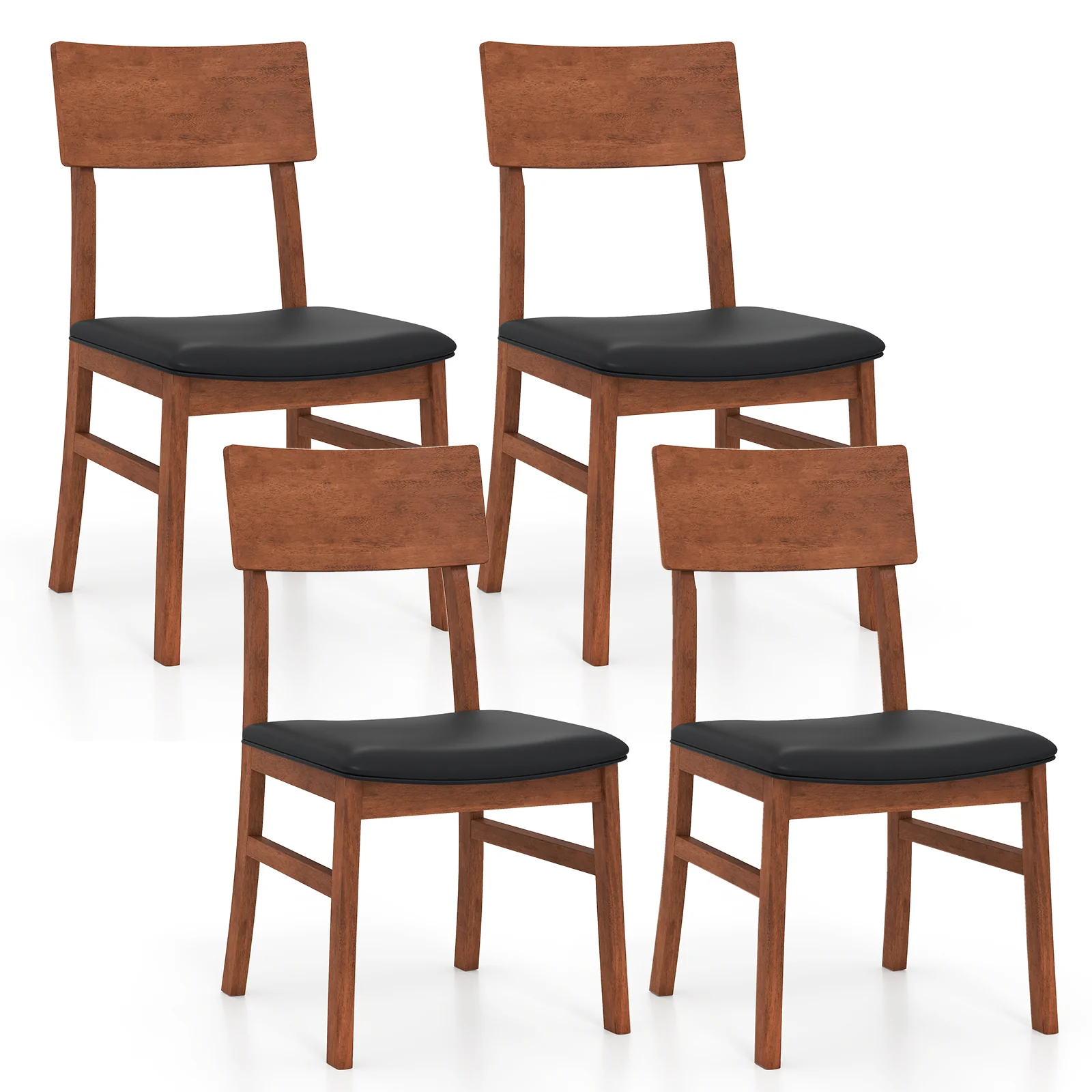 Dining Chairs Set Of 2, Rubber Wood Legs, Faux Leather Seat, Black - Image 5
