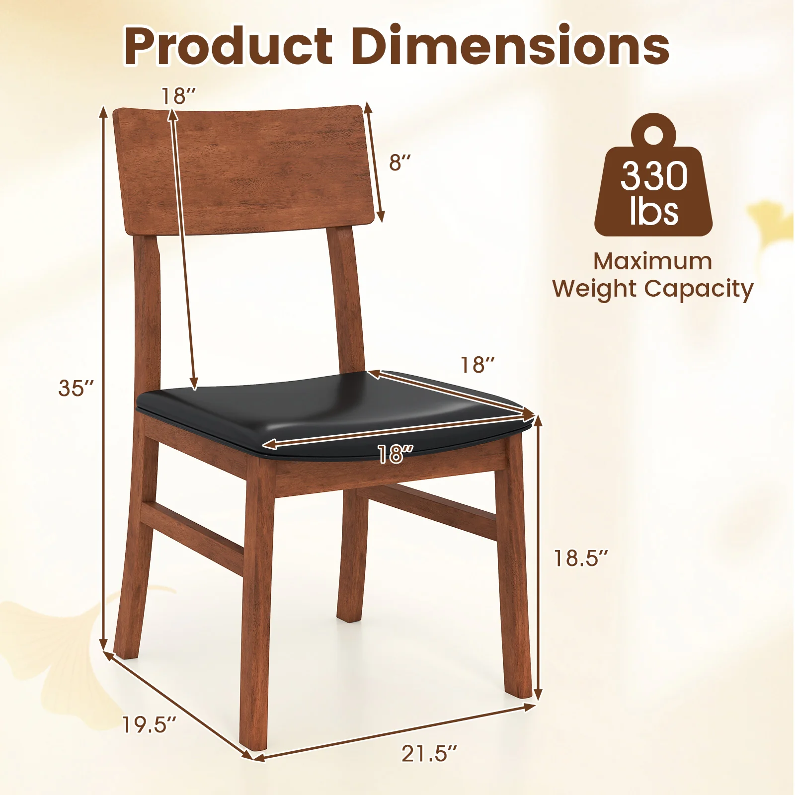 Dining Chairs Set Of 2, Rubber Wood Legs, Faux Leather Seat, Black - Image 6