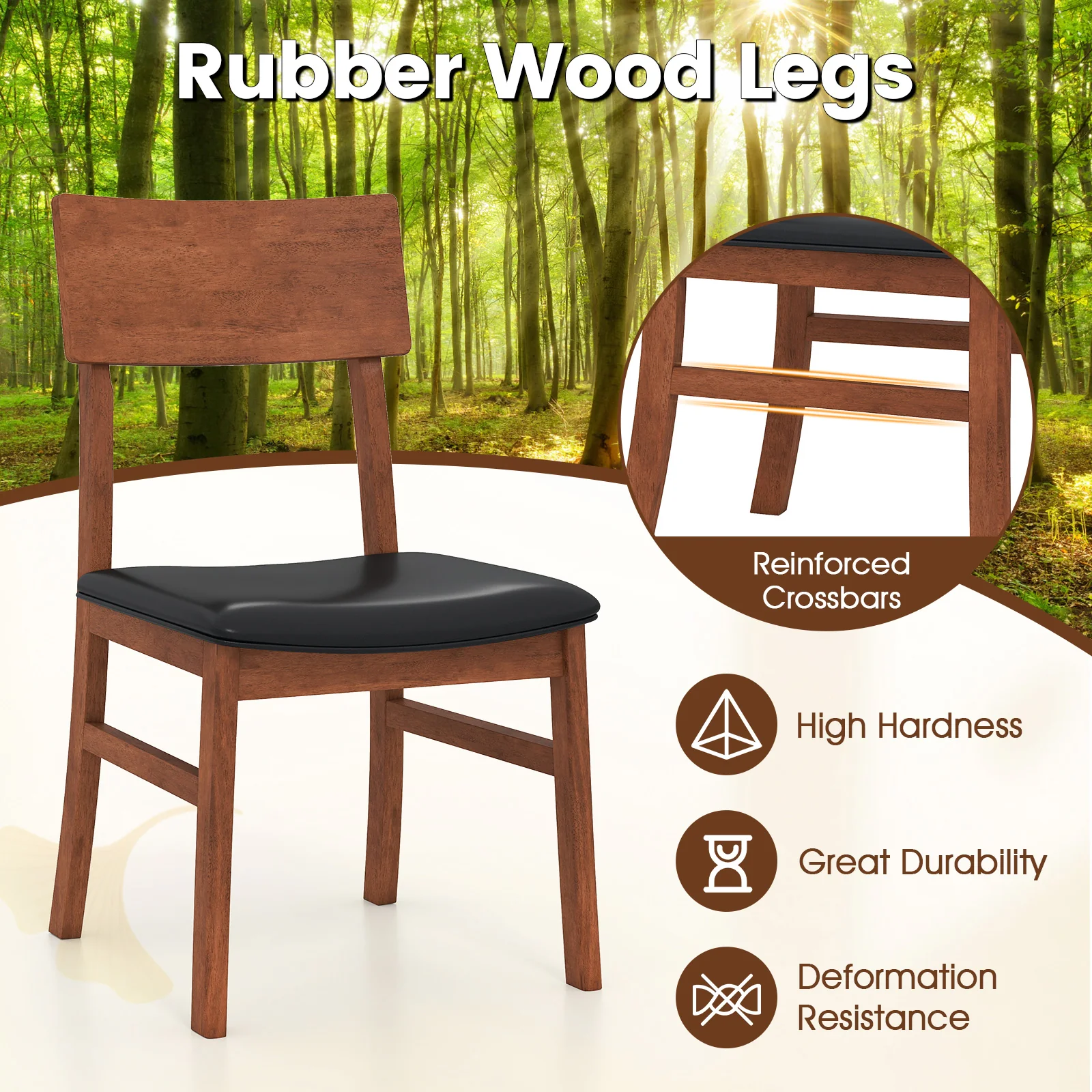 Dining Chairs Set Of 2, Rubber Wood Legs, Faux Leather Seat, Black - Image 9