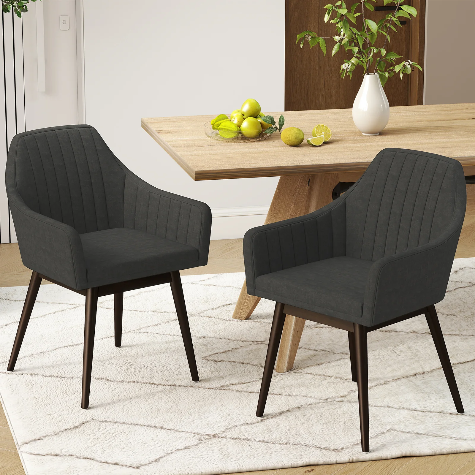 Dining Chairs Set of 2 Upholstered Accent Chairs with Comfy Padded Backrest and Seat, Black - Image 2
