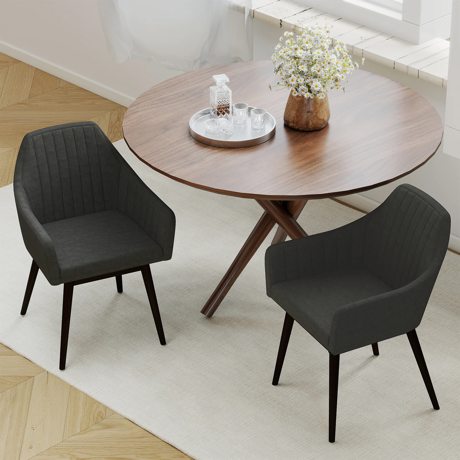 Dining Chairs Set of 2 Upholstered Accent Chairs with Comfy Padded Backrest and Seat, Black - Image 3