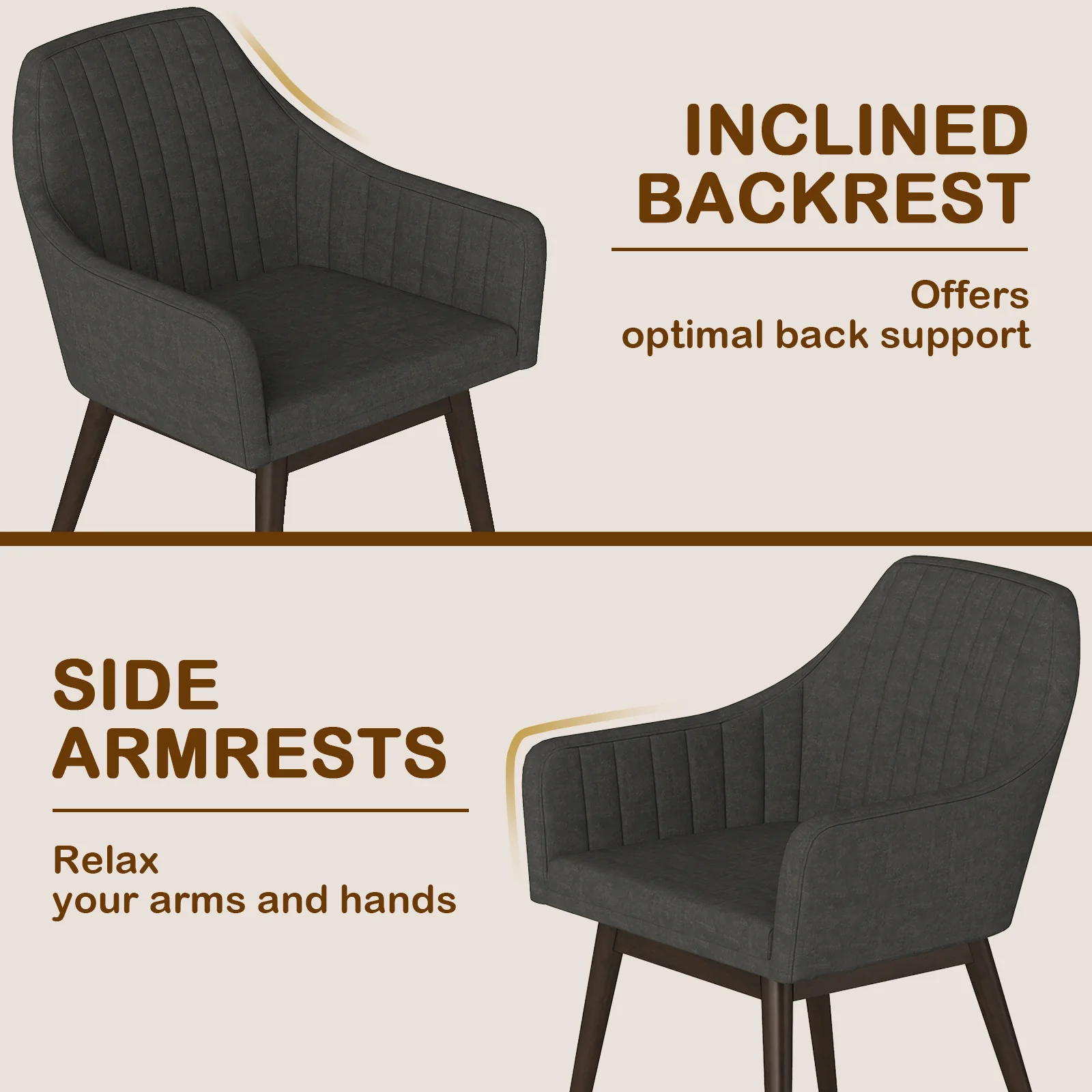 Dining Chairs Set of 2 Upholstered Accent Chairs with Comfy Padded Backrest and Seat, Black - Image 8