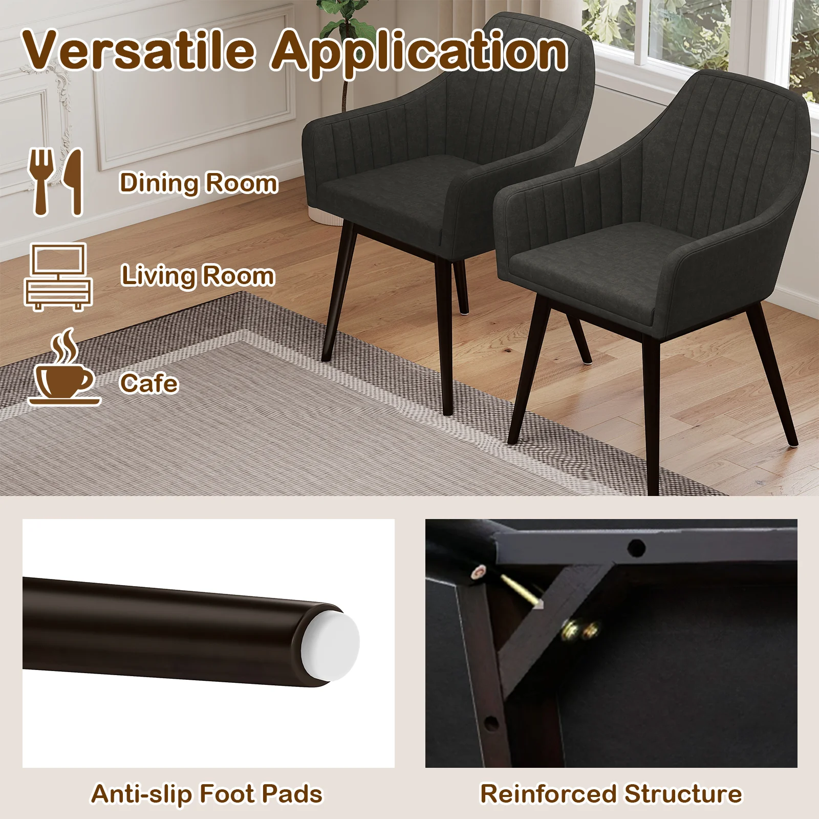 Dining Chairs Set of 2 Upholstered Accent Chairs with Comfy Padded Backrest and Seat, Black - Image 9