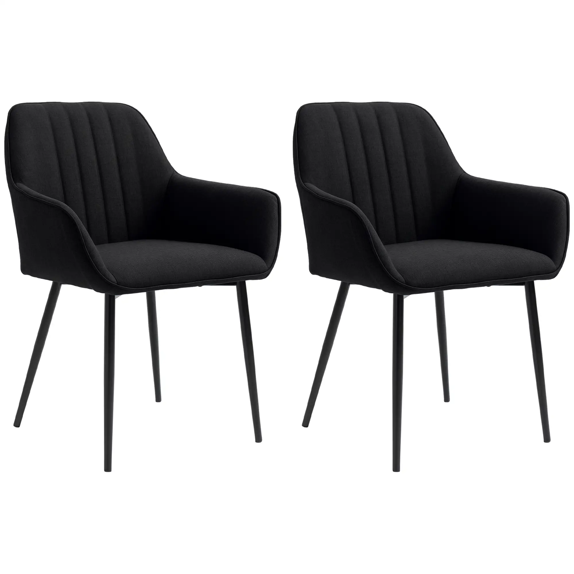 Dining Chairs Set of 2, Upholstered Linen Fabric, Metal Legs, Black