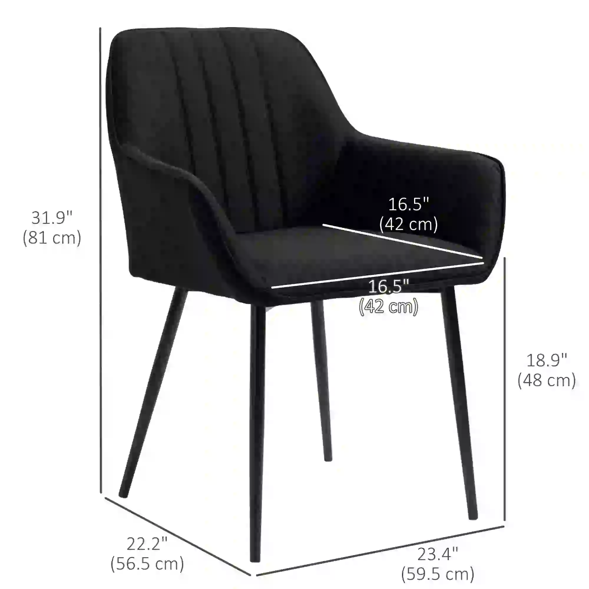 Dining Chairs Set of 2, Upholstered Linen Fabric, Metal Legs, Black - Image 3
