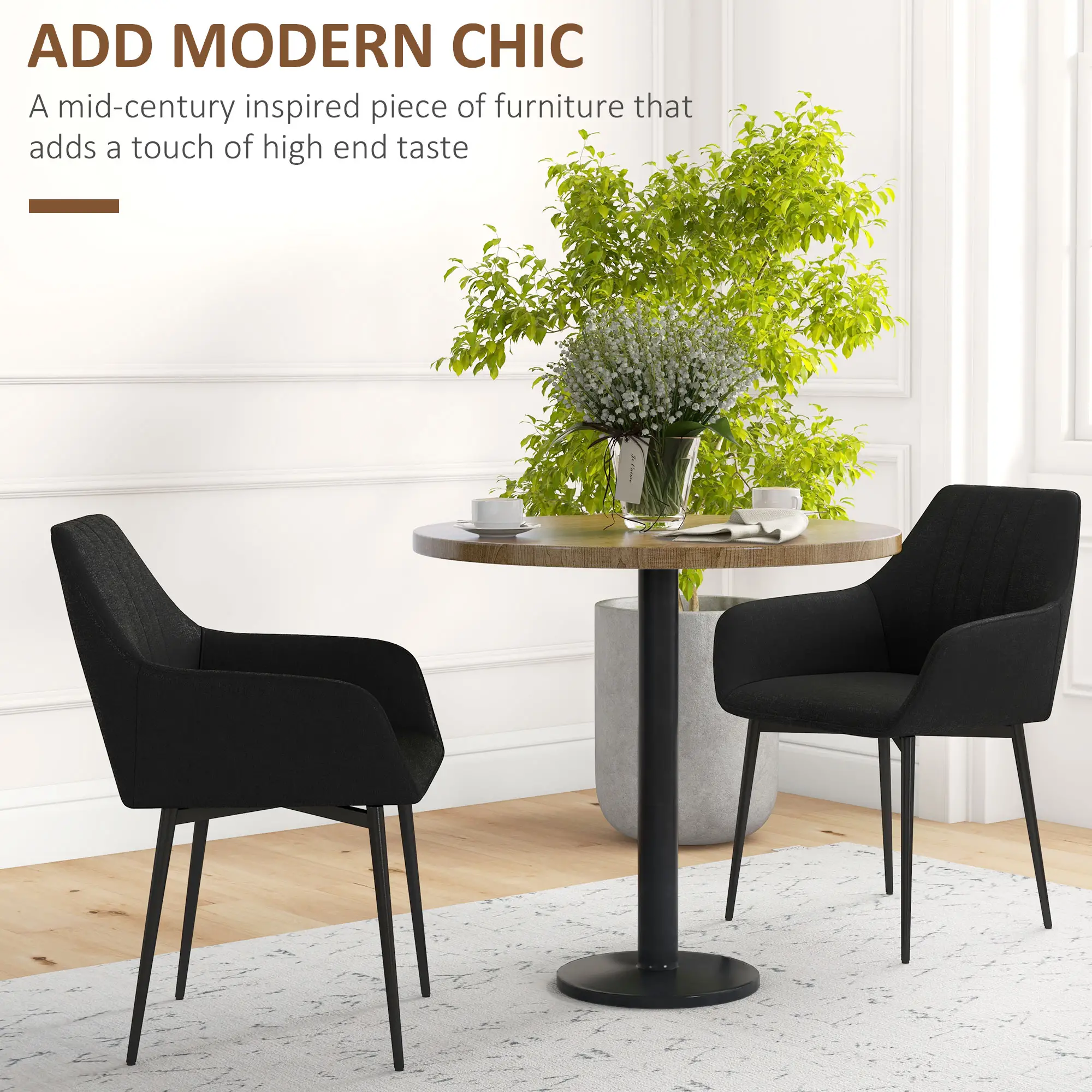 Dining Chairs Set of 2, Upholstered Linen Fabric, Metal Legs, Black - Image 4