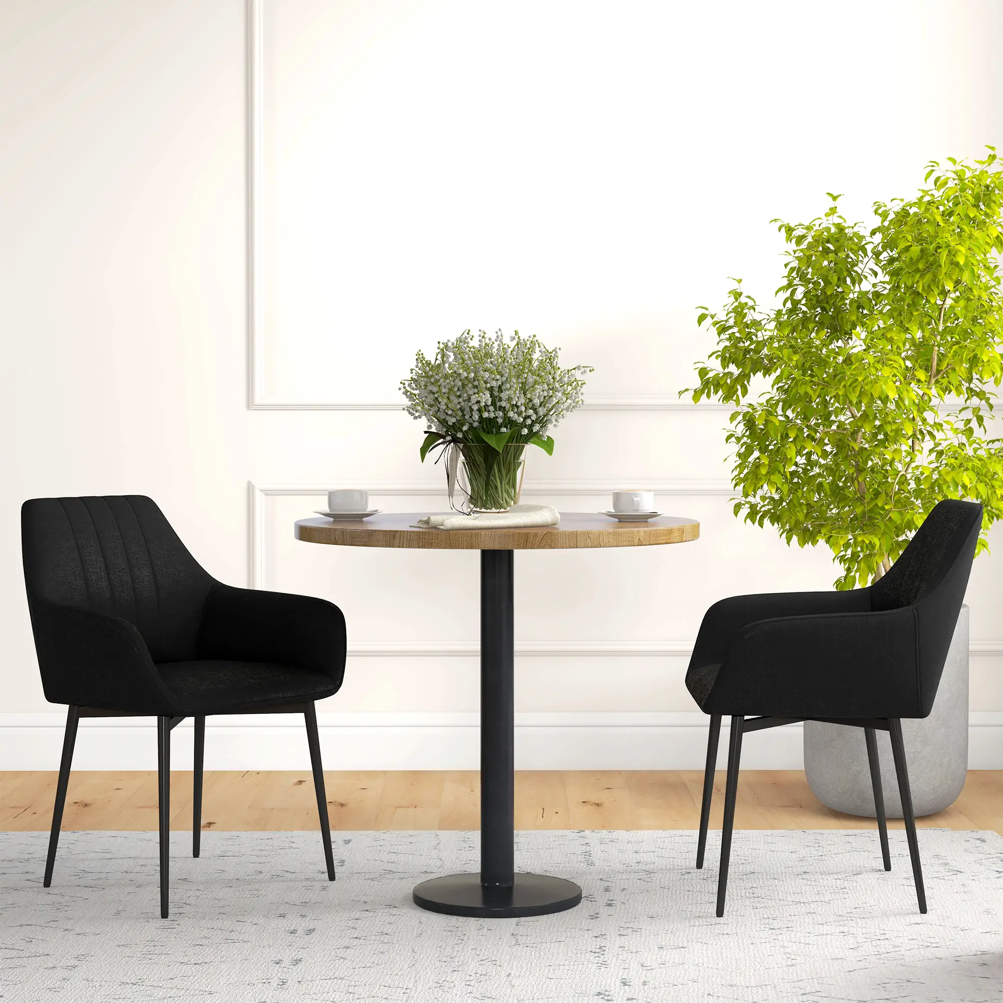 Dining Chairs Set of 2, Upholstered Linen Fabric, Metal Legs, Black - Image 7