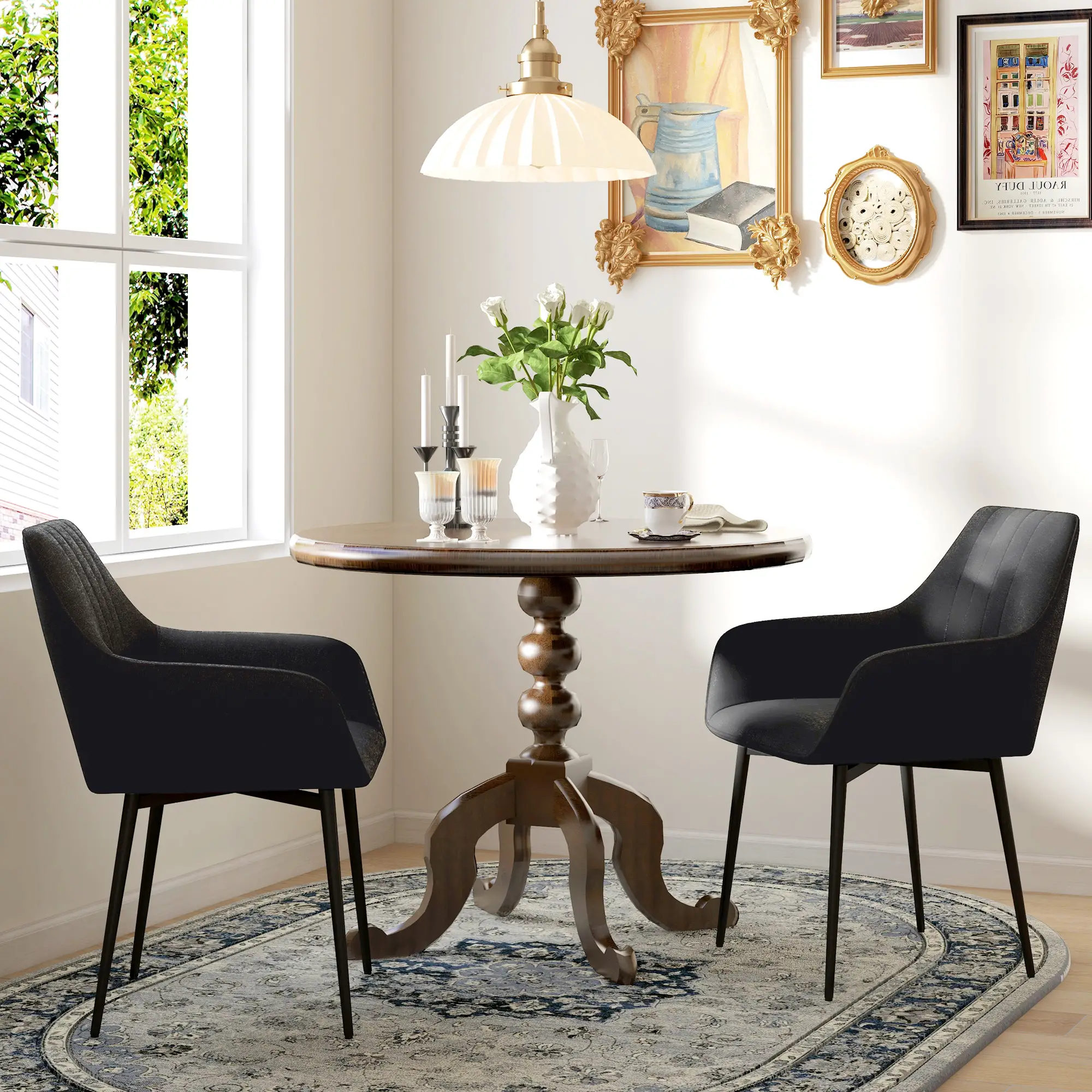Dining Chairs Set of 2, Upholstered Linen Fabric, Metal Legs, Black - Image 8