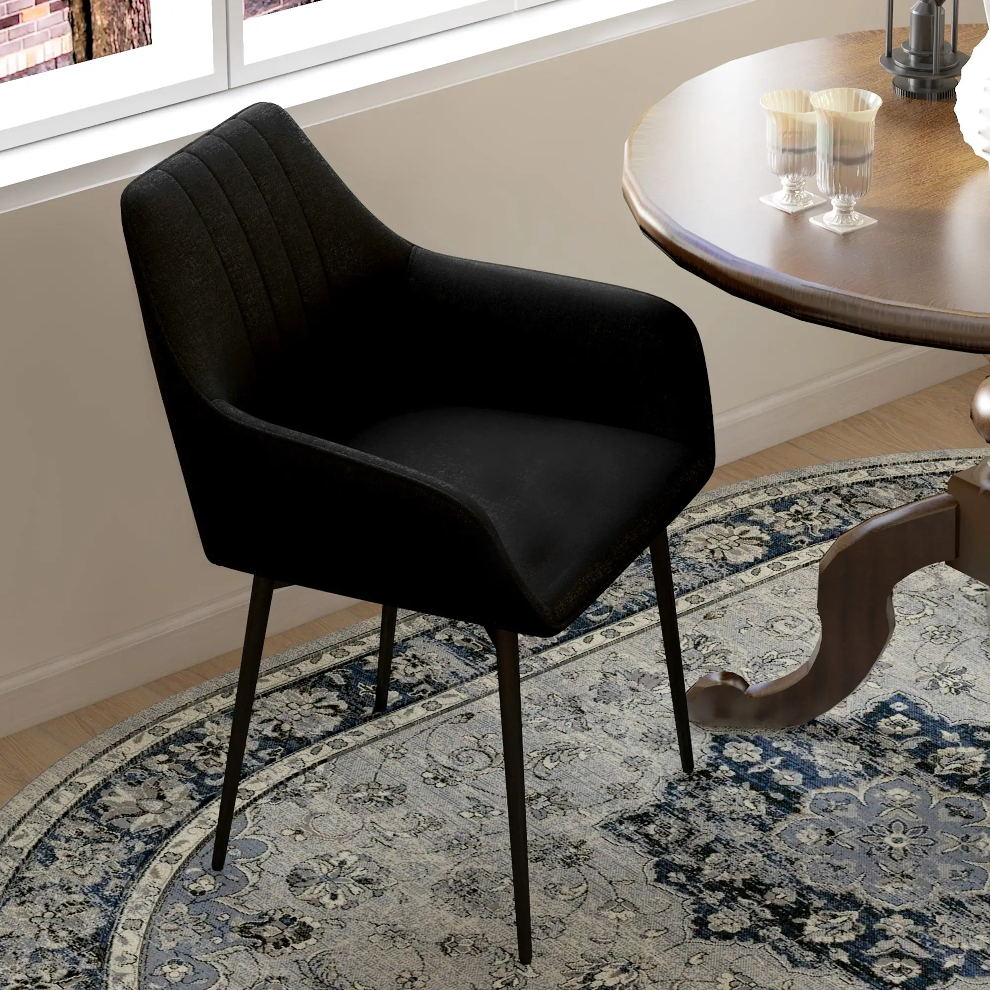 Dining Chairs Set of 2, Upholstered Linen Fabric, Metal Legs, Black - Image 9