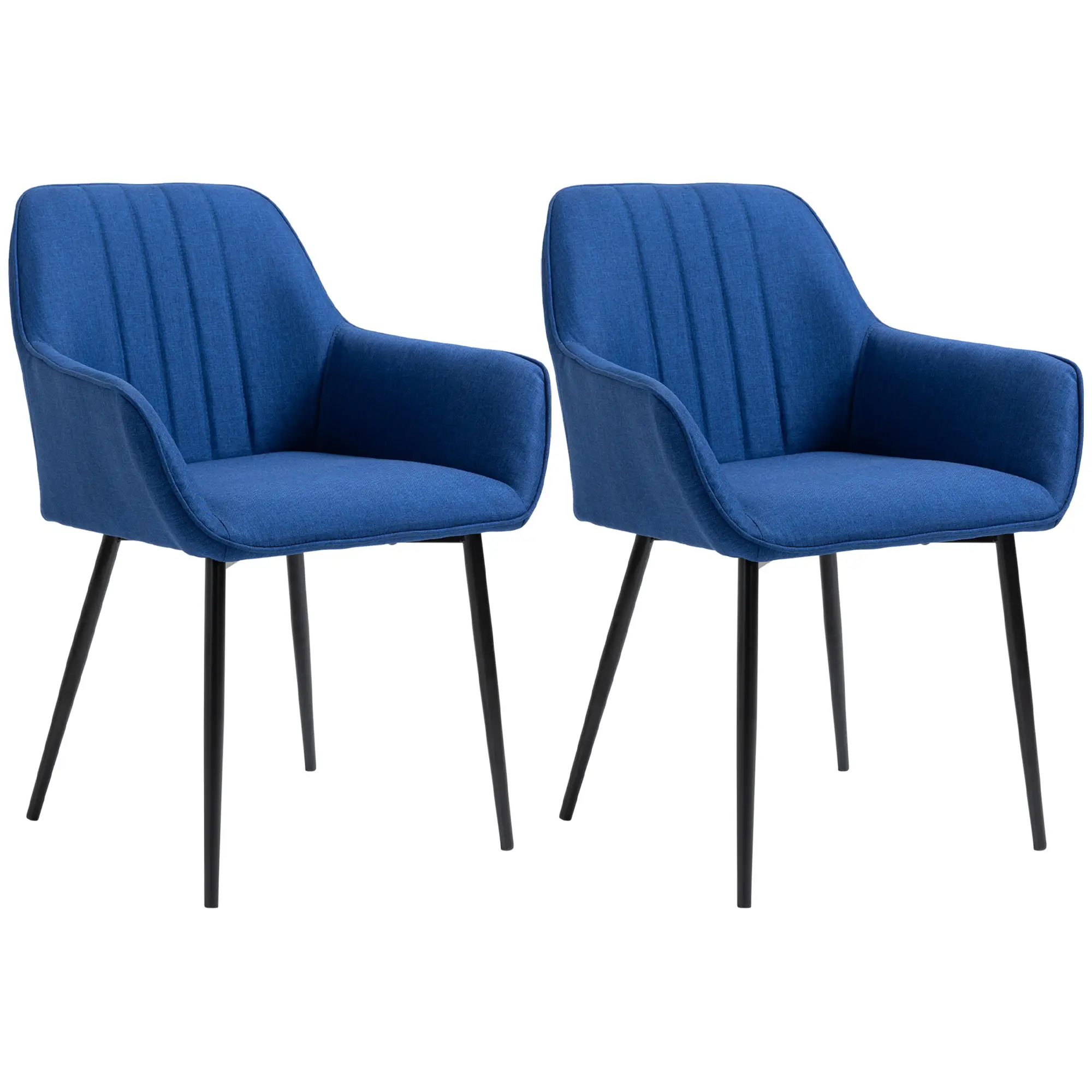 Dining Chairs Set of 2, Upholstered Linen Fabric, Metal Legs, Dark Blue