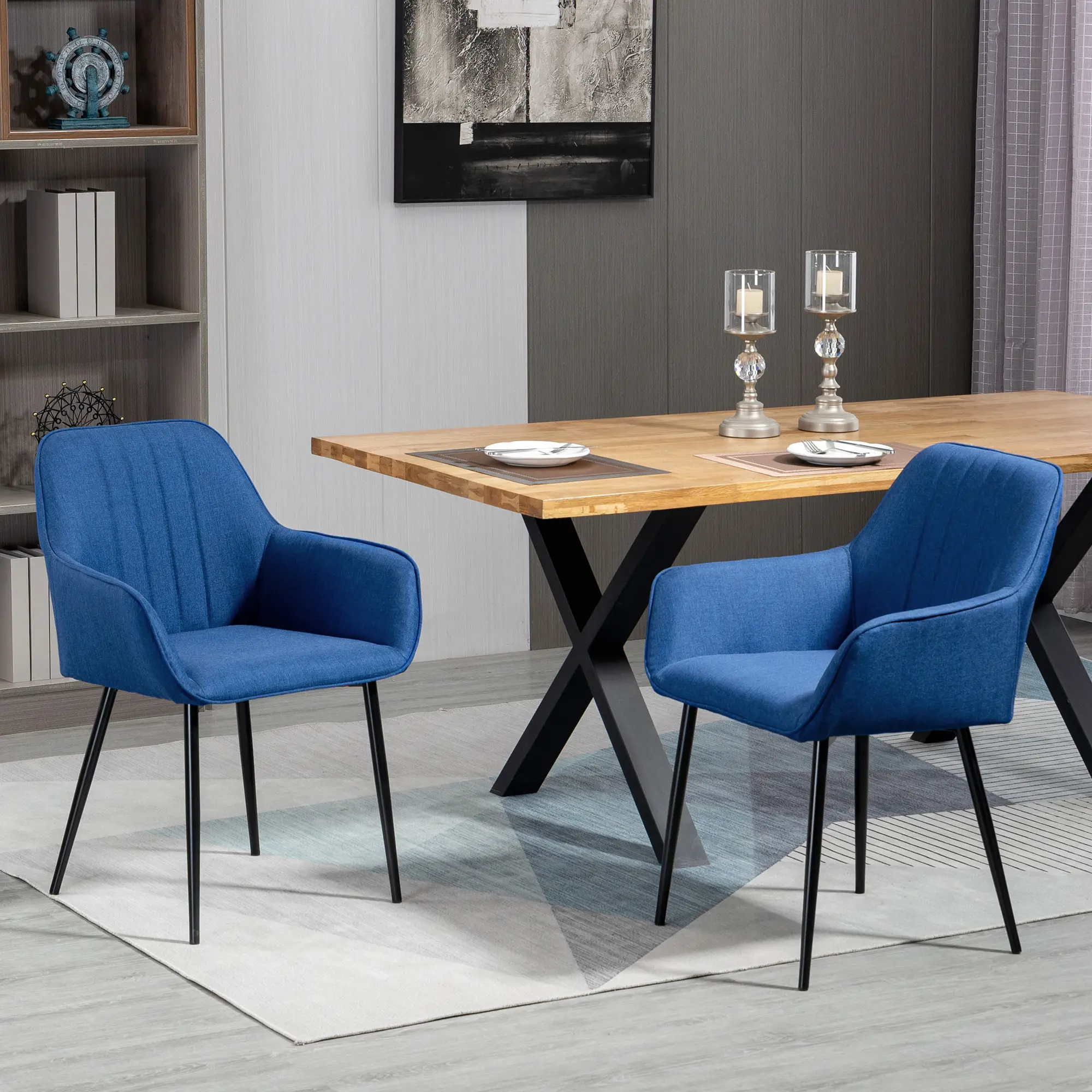Dining Chairs Set of 2, Upholstered Linen Fabric, Metal Legs, Dark Blue - Image 8
