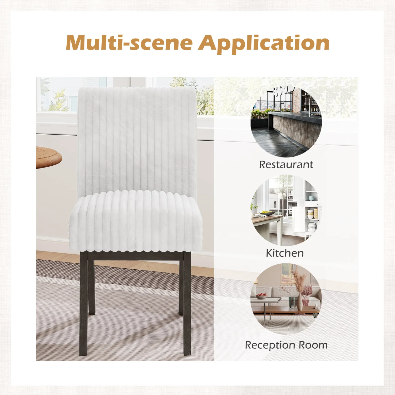 Dining Chairs Set of 2/4 Fabric Upholstered Kitchen Chairs w/ Padded Seat Rubber Wood Legs & Channel Tufted Backrest Modern Armless Side Chairs for Living Room Dining Room Restaurant, Black & Gray - Image 10