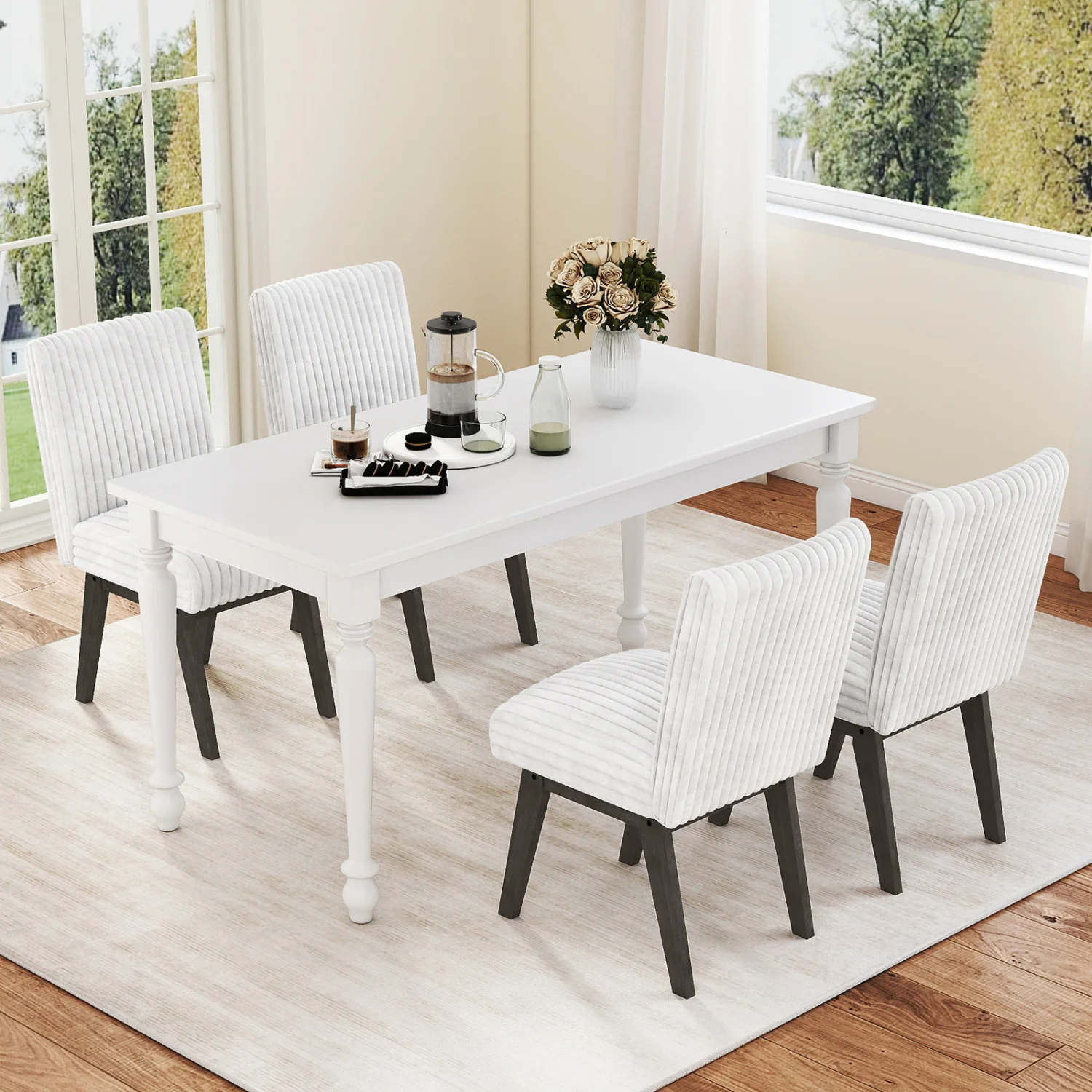 Dining Chairs Set of 2/4 Fabric Upholstered Kitchen Chairs w/ Padded Seat Rubber Wood Legs & Channel Tufted Backrest Modern Armless Side Chairs for Living Room Dining Room Restaurant, Black & Gray - Image 2