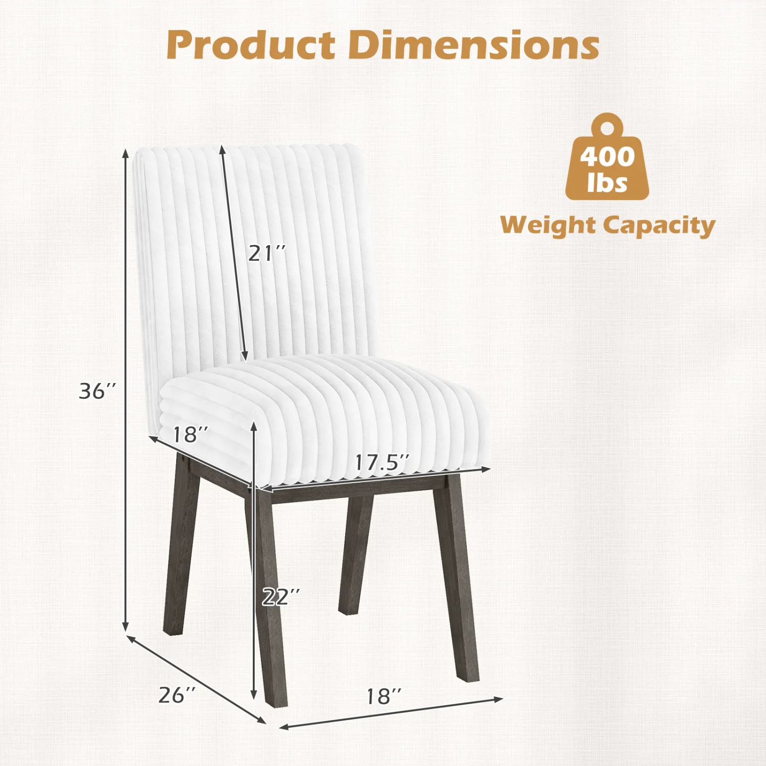 Dining Chairs Set of 2/4 Fabric Upholstered Kitchen Chairs w/ Padded Seat Rubber Wood Legs & Channel Tufted Backrest Modern Armless Side Chairs for Living Room Dining Room Restaurant, Black & Gray - Image 5