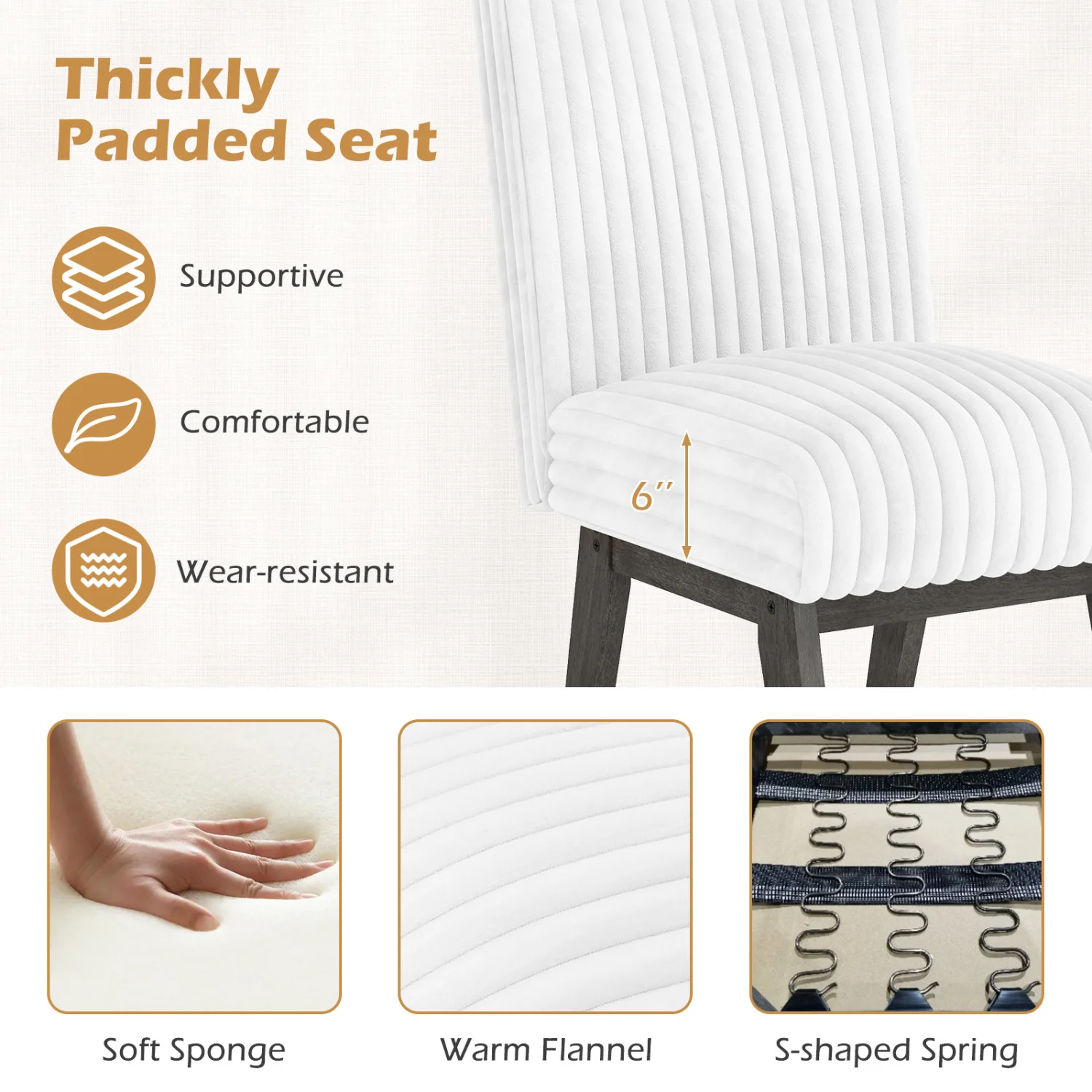 Dining Chairs Set of 2/4 Fabric Upholstered Kitchen Chairs w/ Padded Seat Rubber Wood Legs & Channel Tufted Backrest Modern Armless Side Chairs for Living Room Dining Room Restaurant, Black & Gray - Image 7