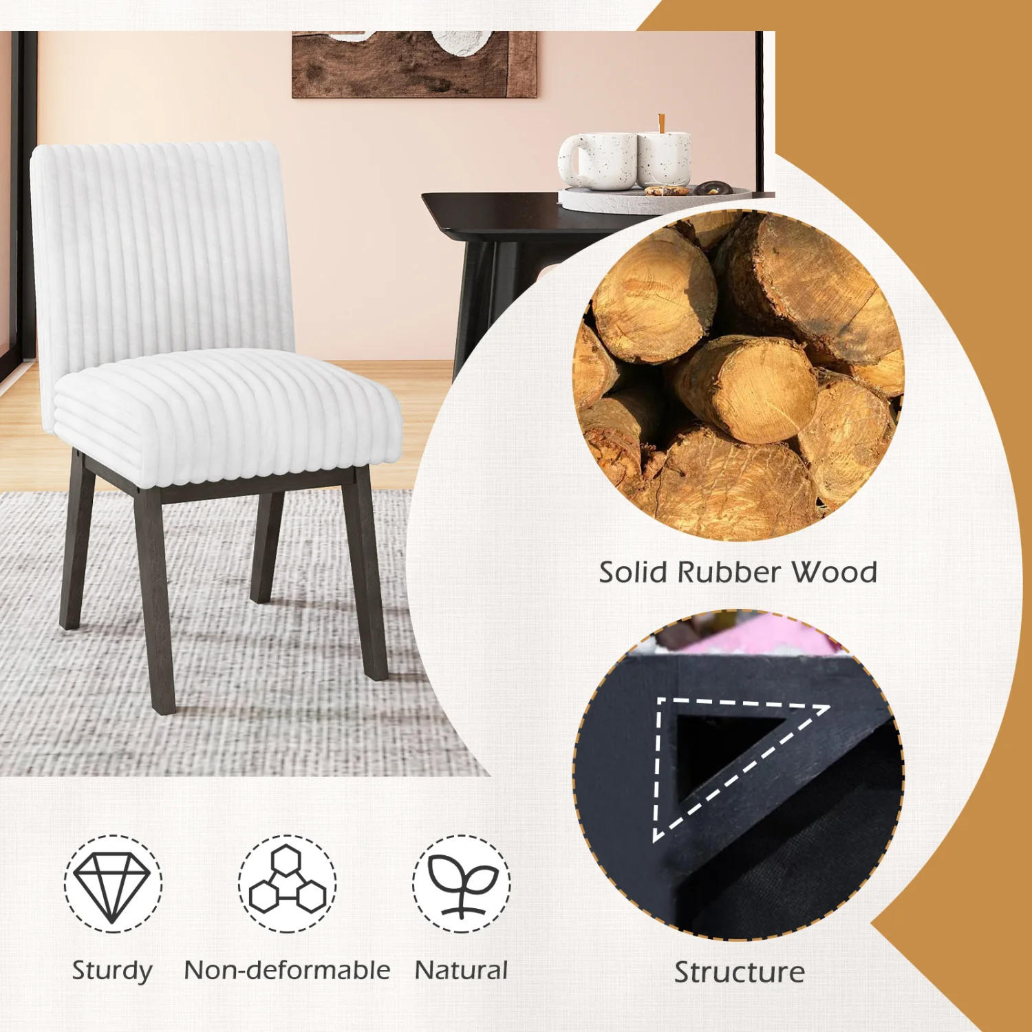 Dining Chairs Set of 2/4 Fabric Upholstered Kitchen Chairs w/ Padded Seat Rubber Wood Legs & Channel Tufted Backrest Modern Armless Side Chairs for Living Room Dining Room Restaurant, Black & Gray - Image 9