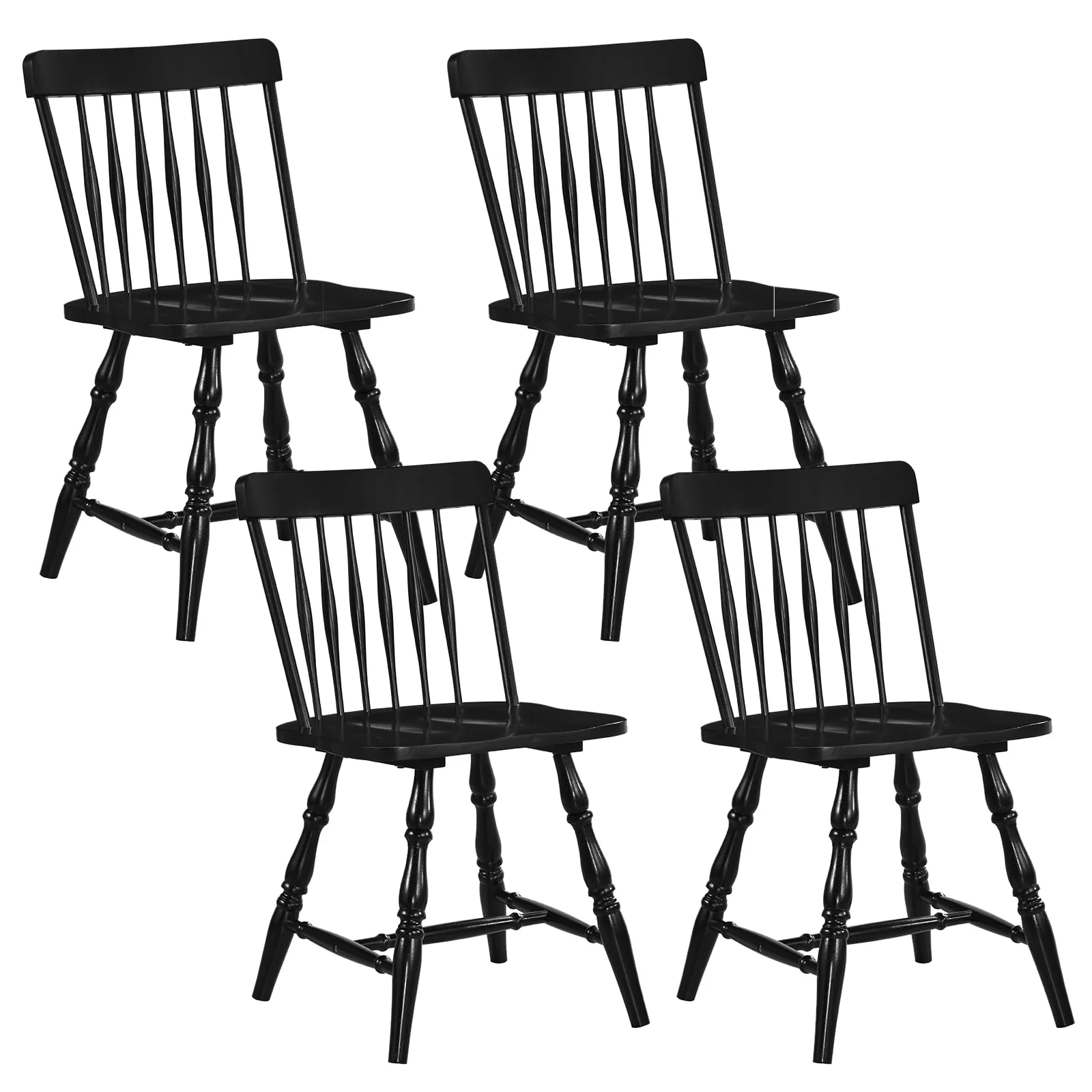 Dining Chairs Set Of 4, Curved Spindle Back, Black