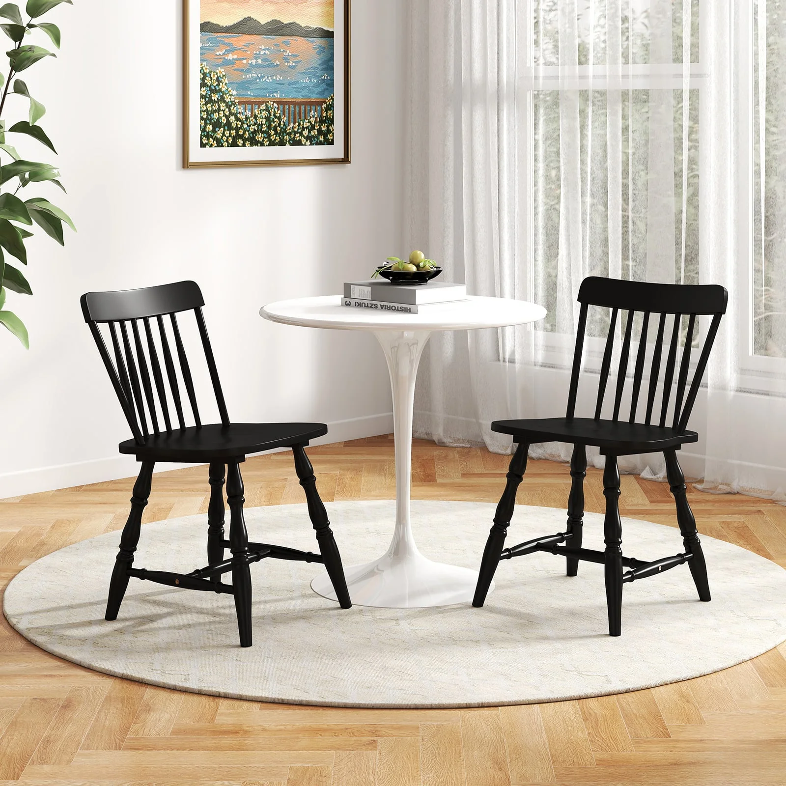 Dining Chairs Set Of 4, Curved Spindle Back, Black - Image 5