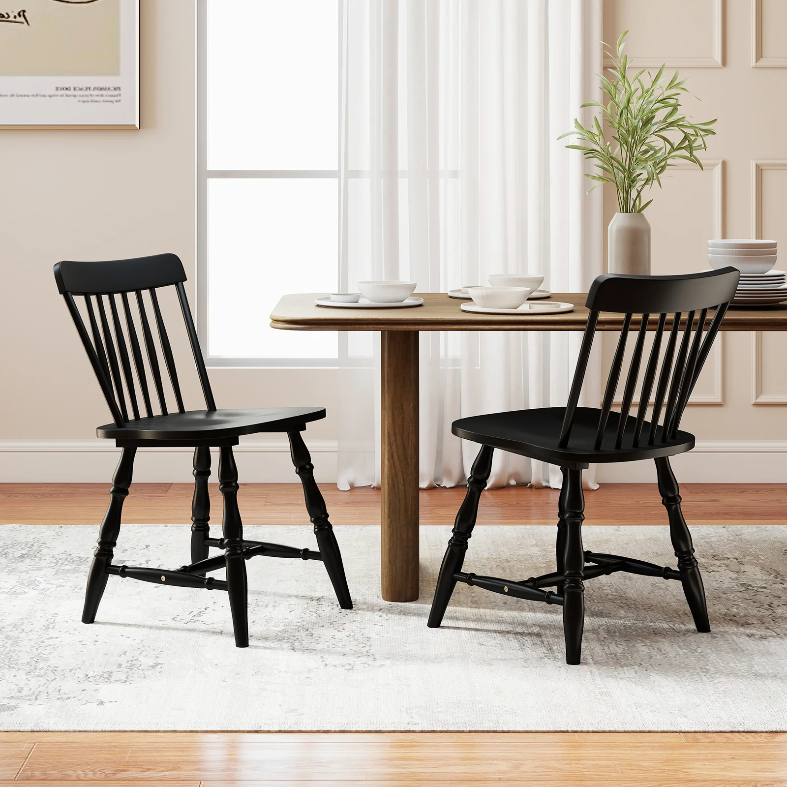 Dining Chairs Set Of 4, Curved Spindle Back, Black - Image 6