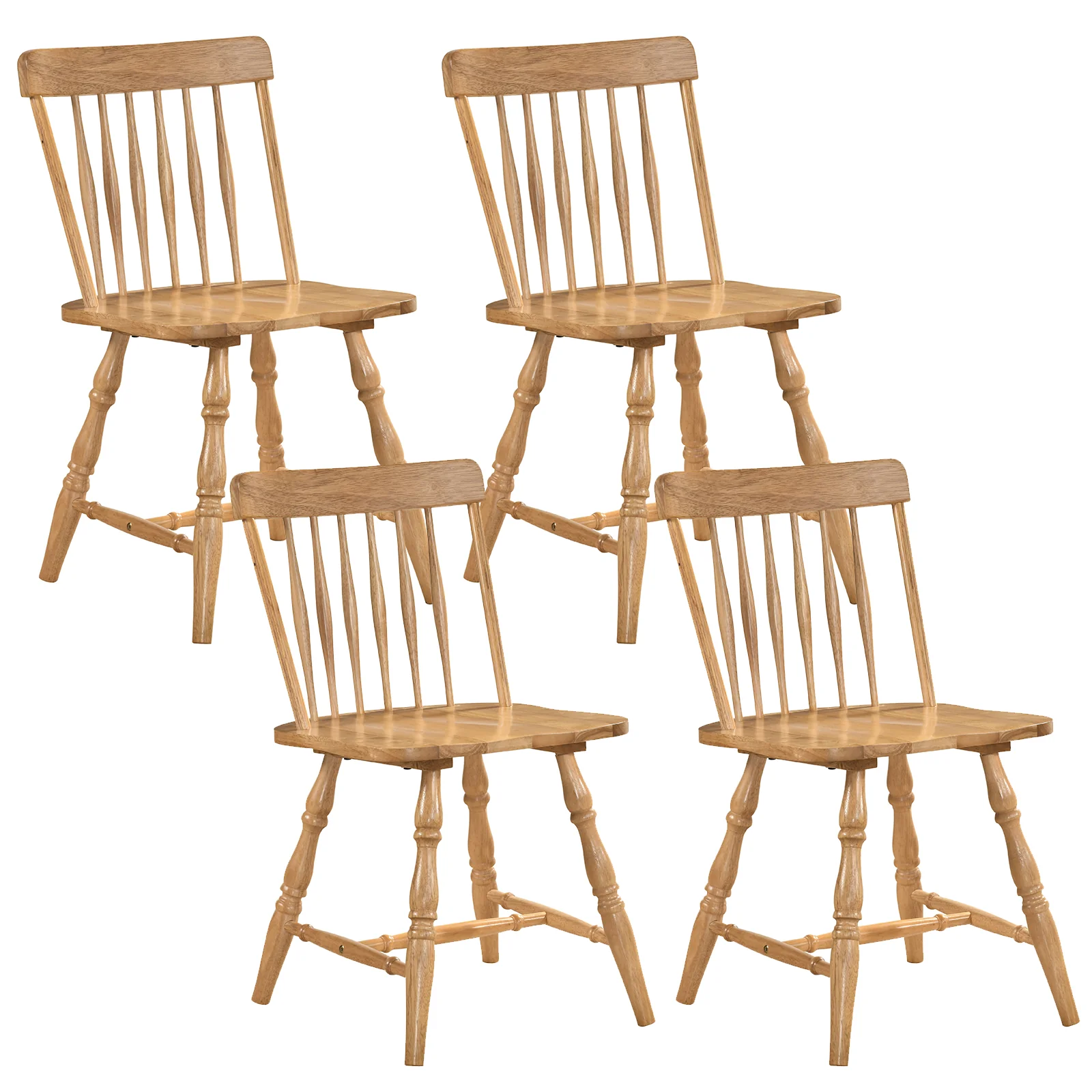 Dining Chairs Set Of 4, Curved Spindle Back, Natural