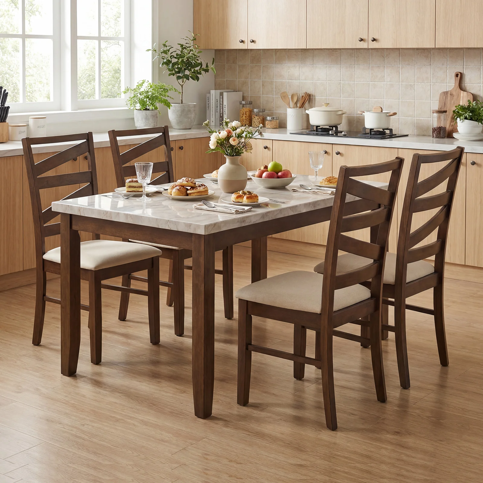 Dining Chairs, Set of 4, Rubber Wood Frames, Brown - Image 2
