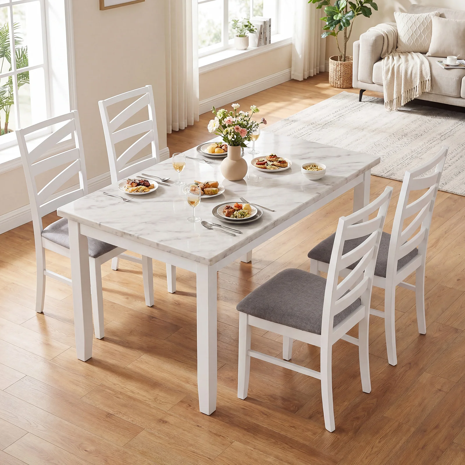 Dining Chairs Set Of 4, Rubber Wood Frames, White - Image 2