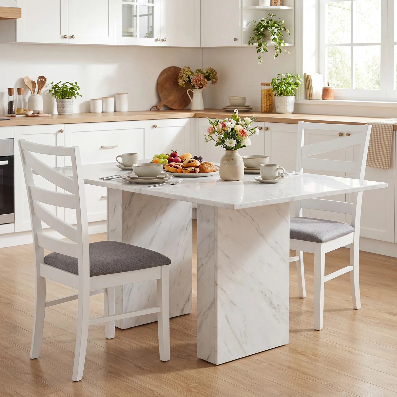 Dining Chairs Set Of 4, Rubber Wood Frames, White - Image 3