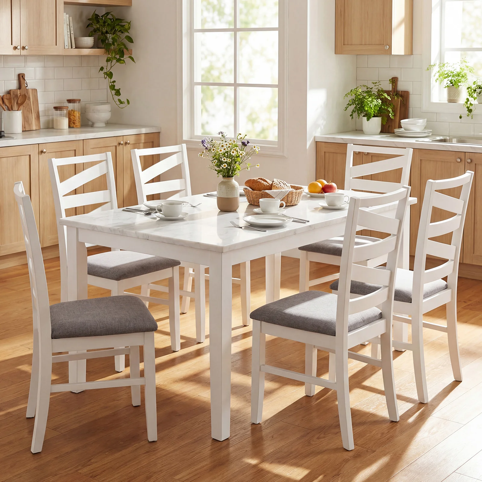Dining Chairs Set Of 4, Rubber Wood Frames, White - Image 5