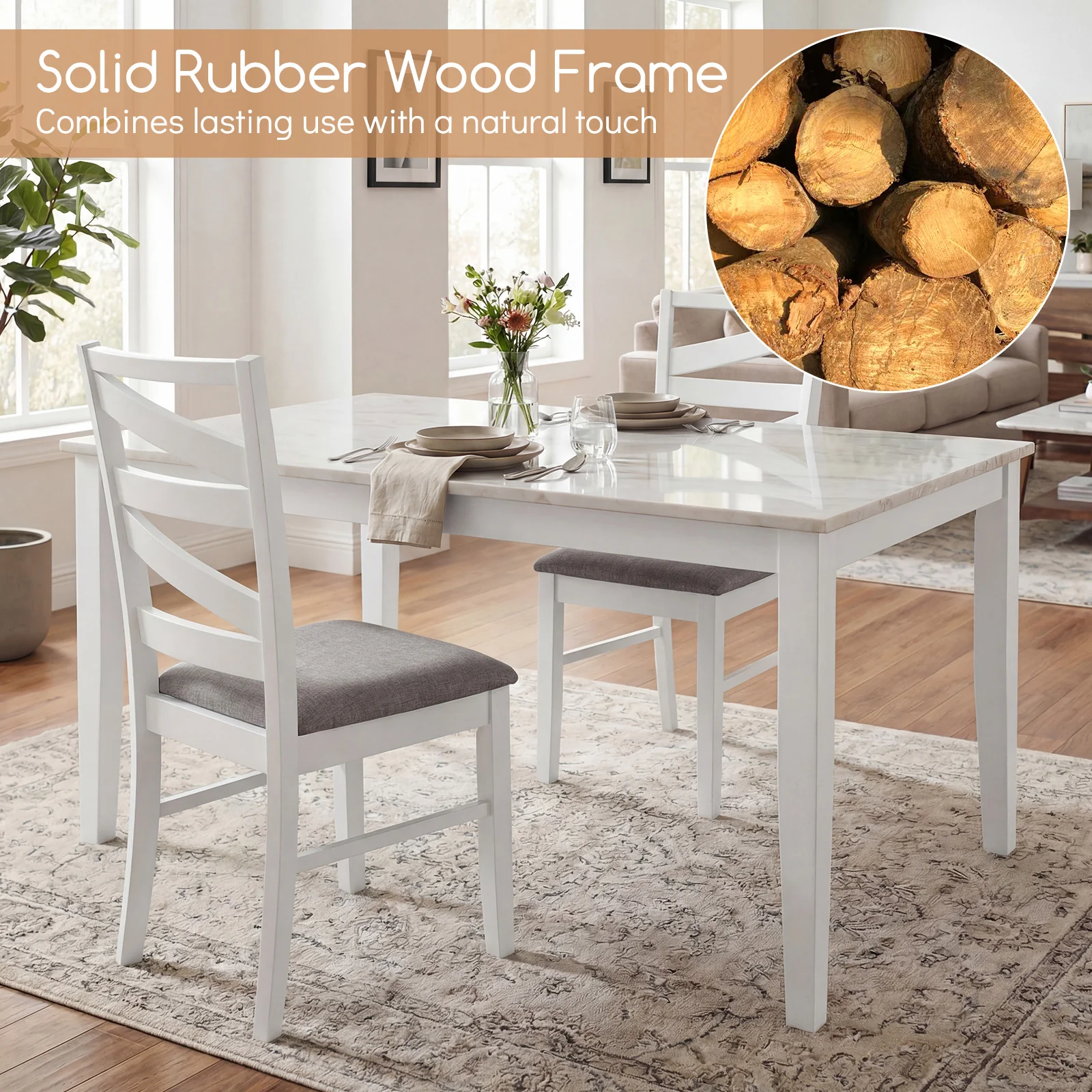 Dining Chairs Set Of 4, Rubber Wood Frames, White - Image 7